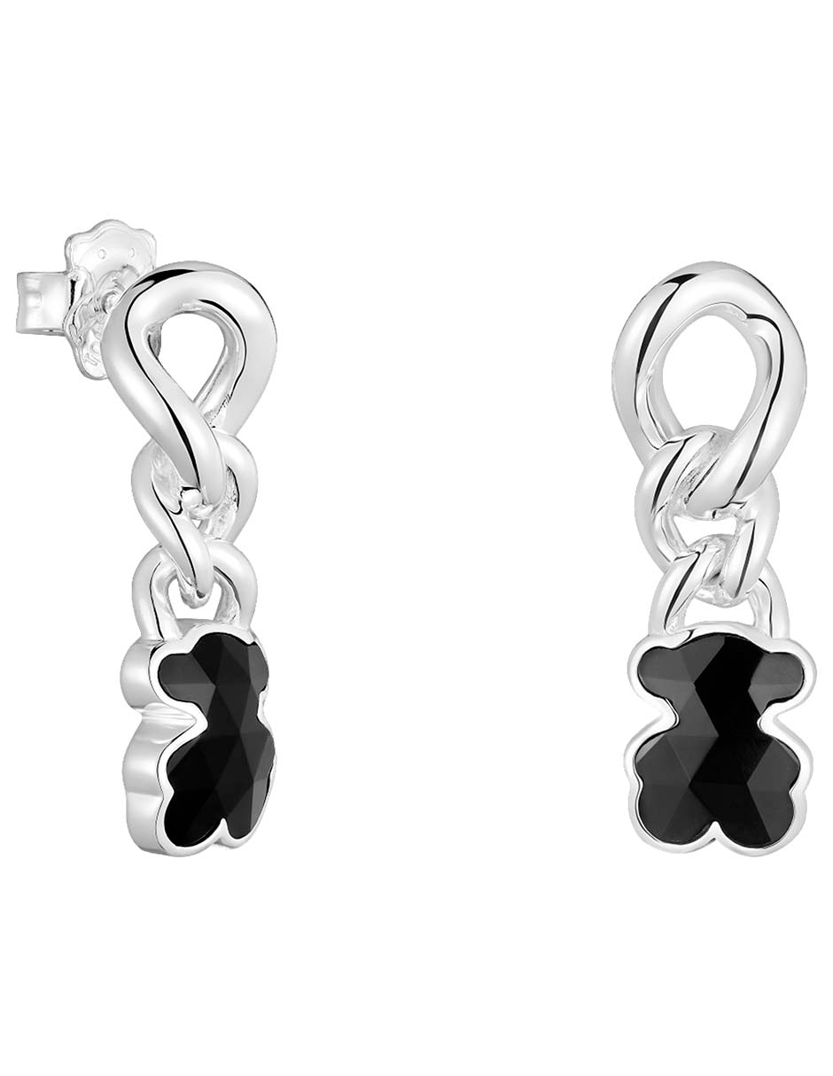 Aretes de oso de plata P 925 con acabado brillante ónix