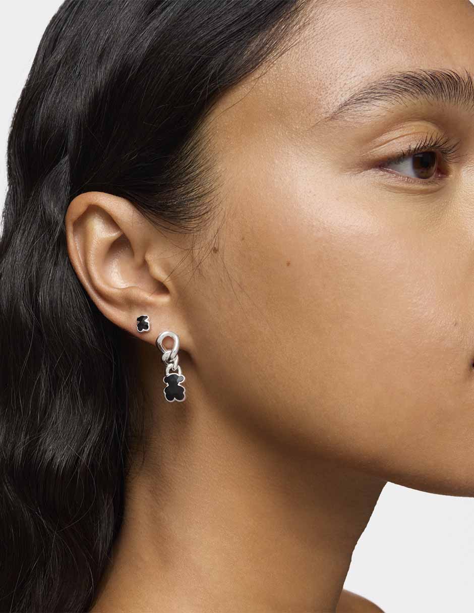 Aretes de oso de plata P 925 con acabado brillante ónix 5