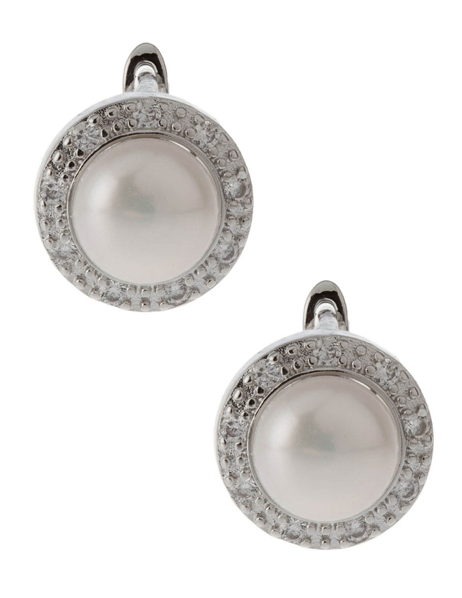 Aretes de perla de plata P 925 con acabado brillante perla con zirconia