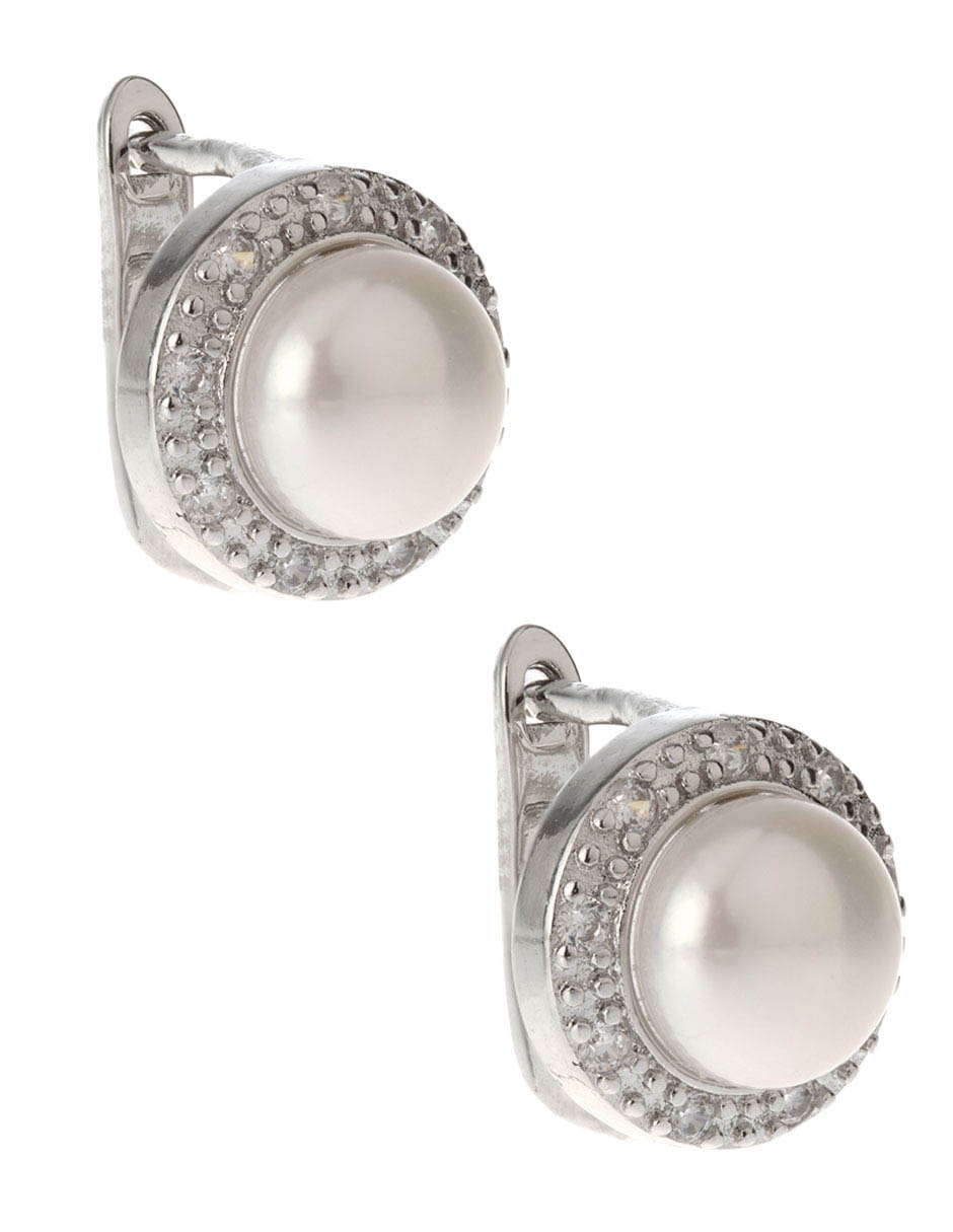 Aretes de perla de plata P 925 con acabado brillante perla con zirconia 2