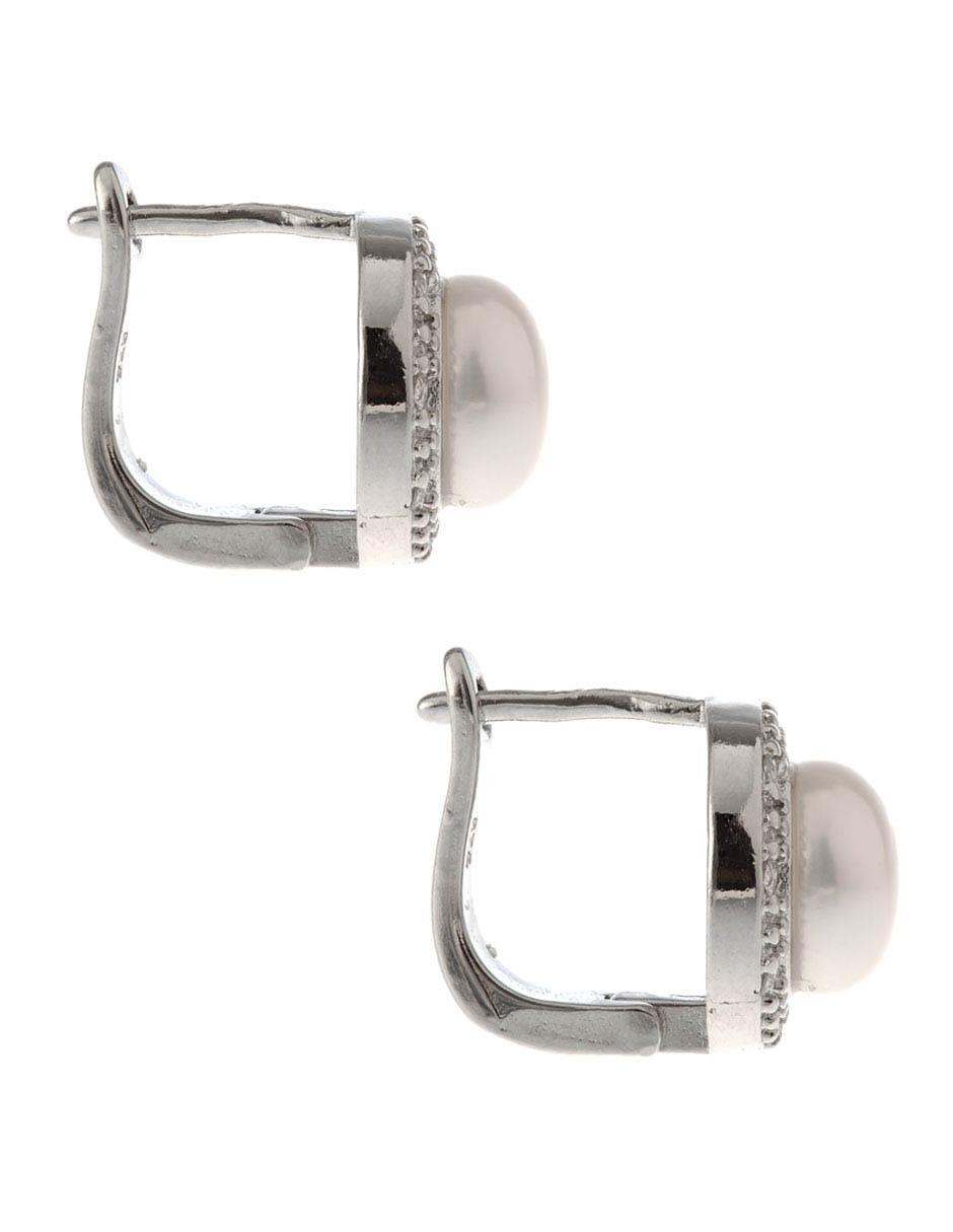 Aretes de perla de plata P 925 con acabado brillante perla con zirconia 3