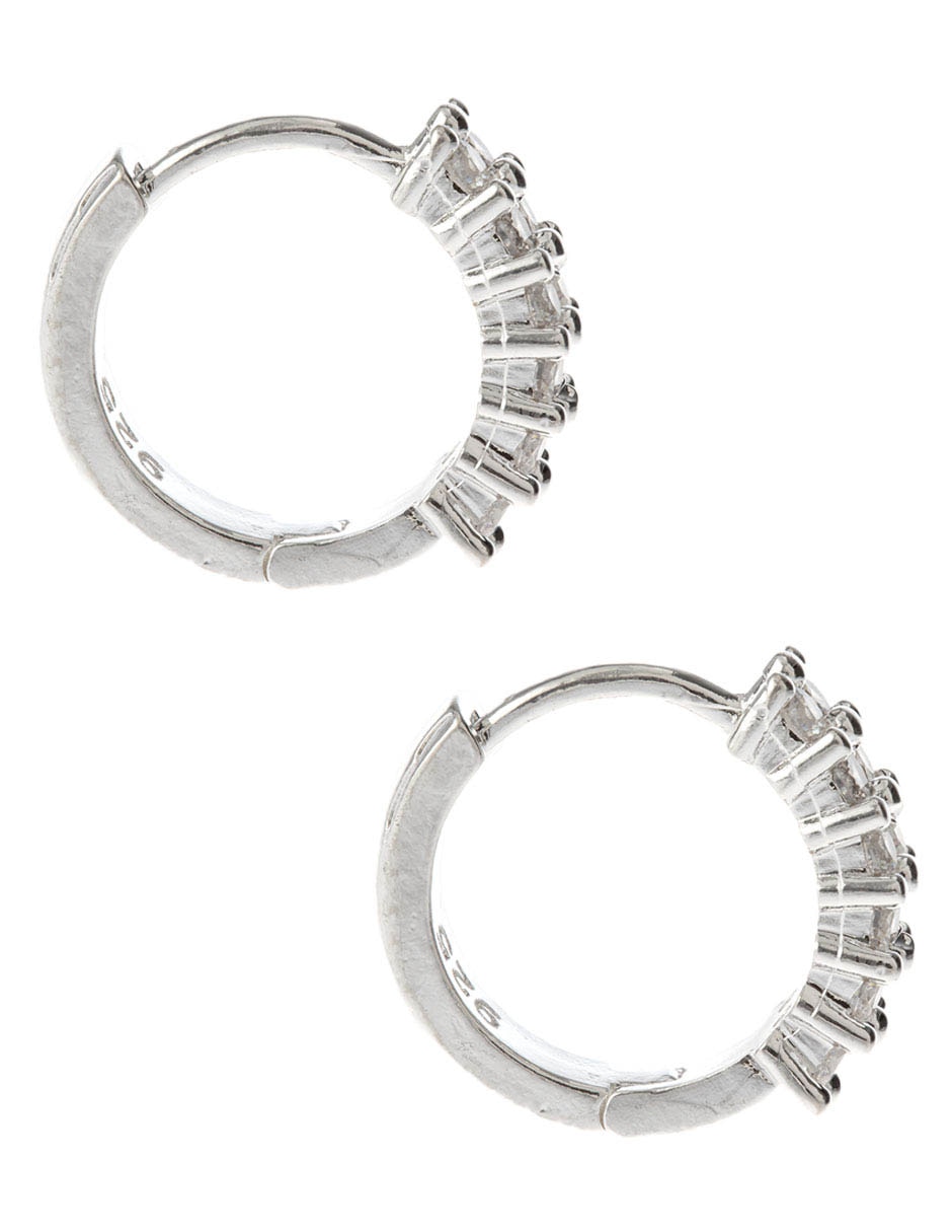 Aretes circulares de plata P 925 con acabado diamantado zirconia 3