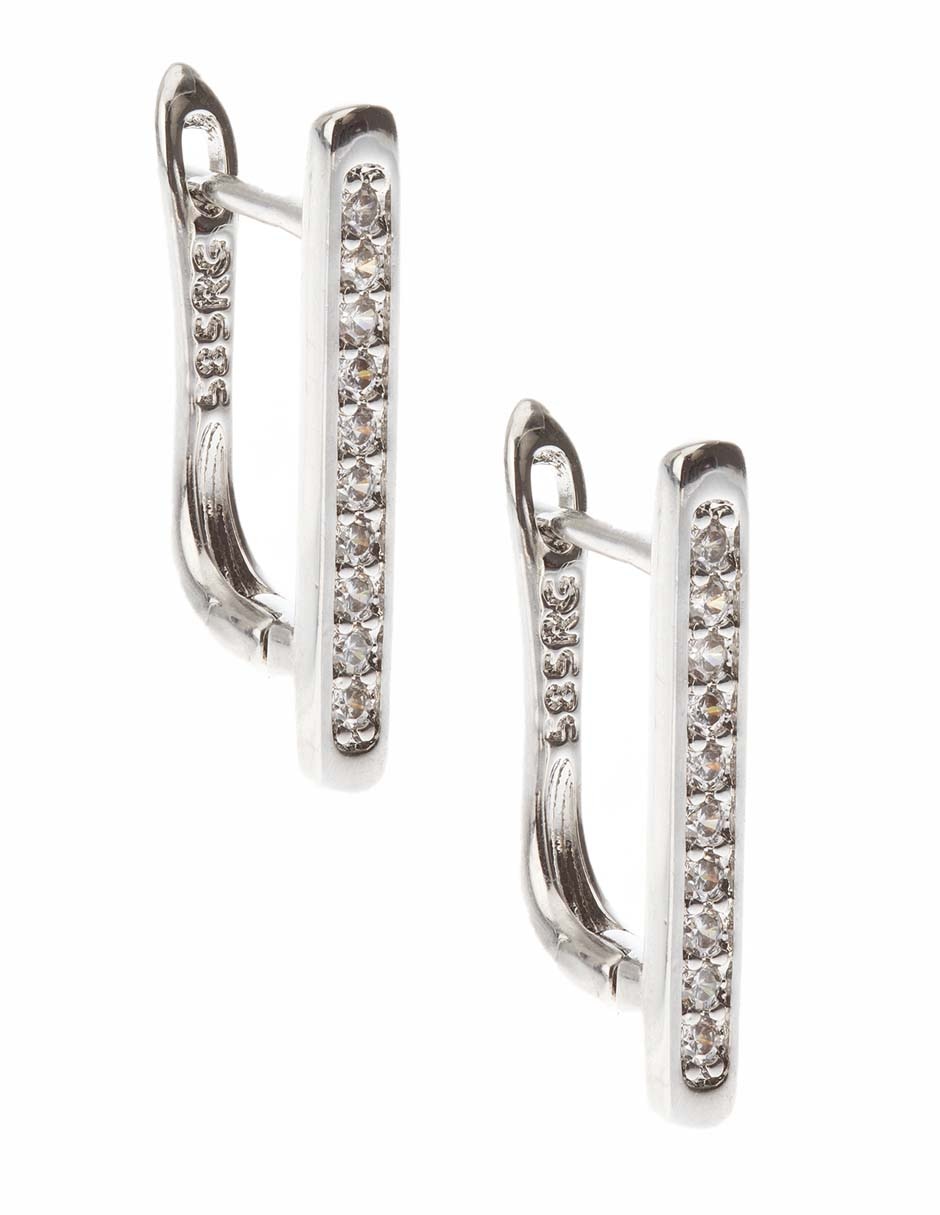 Aretes rectangulares de plata P 925 con acabado brillante zirconia 2