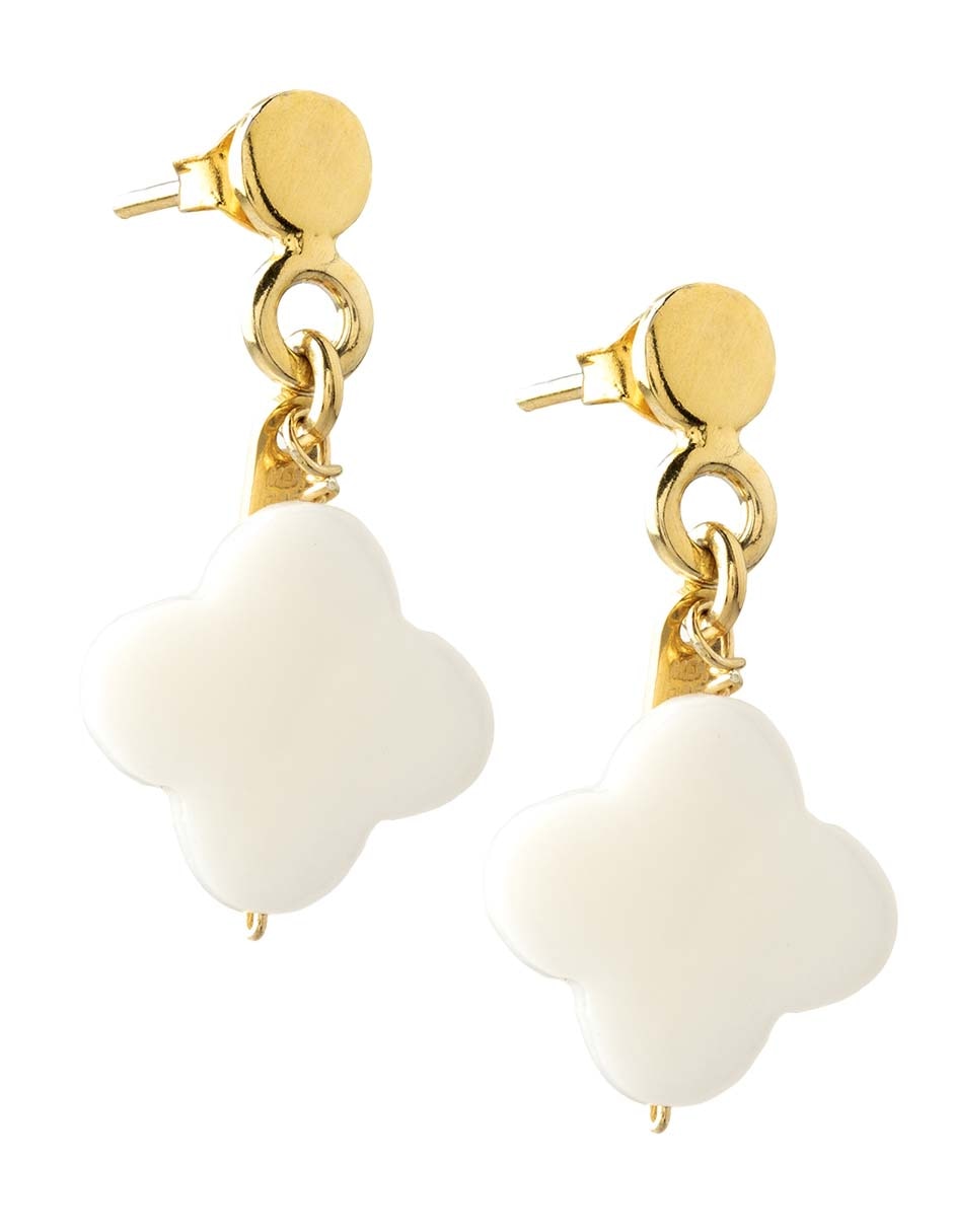 Aretes de flor de plata P 925 con acabado lustre madre perla 2