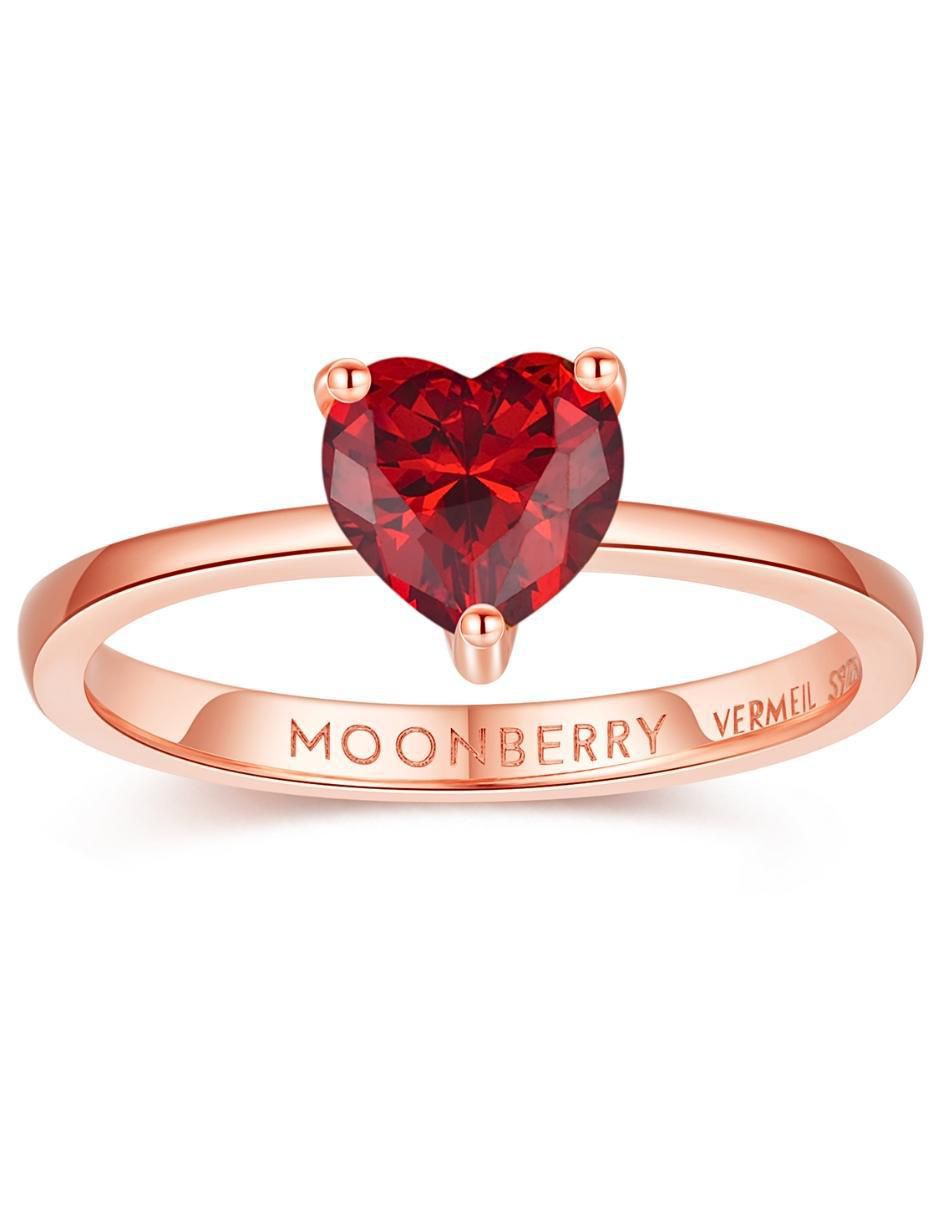 Anillo de corazón de plata vermeil P 925 zirconia cúbica con acabado baño de oro rosa