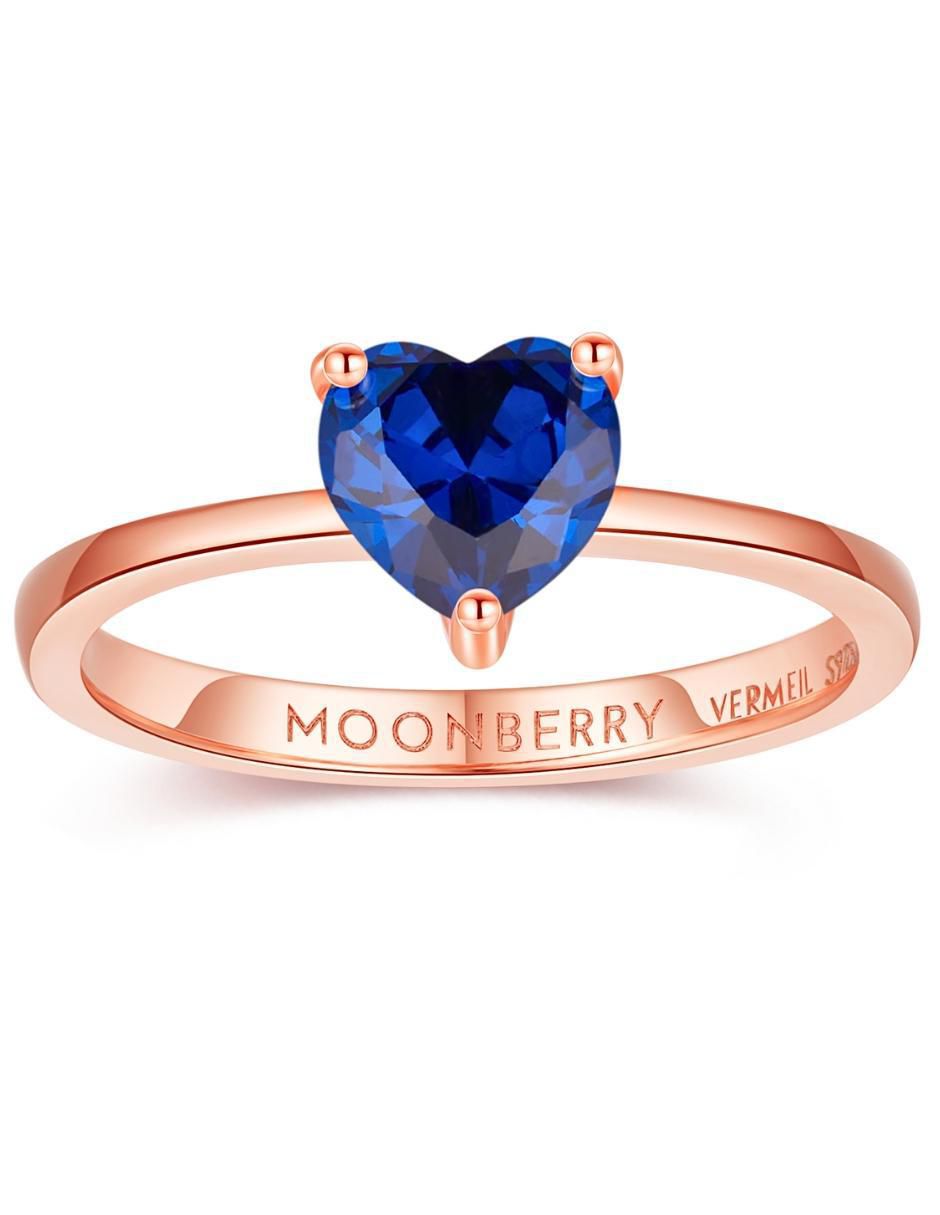 Anillo de corazón de plata vermeil P 925 zirconia cúbica con acabado baño de oro rosa