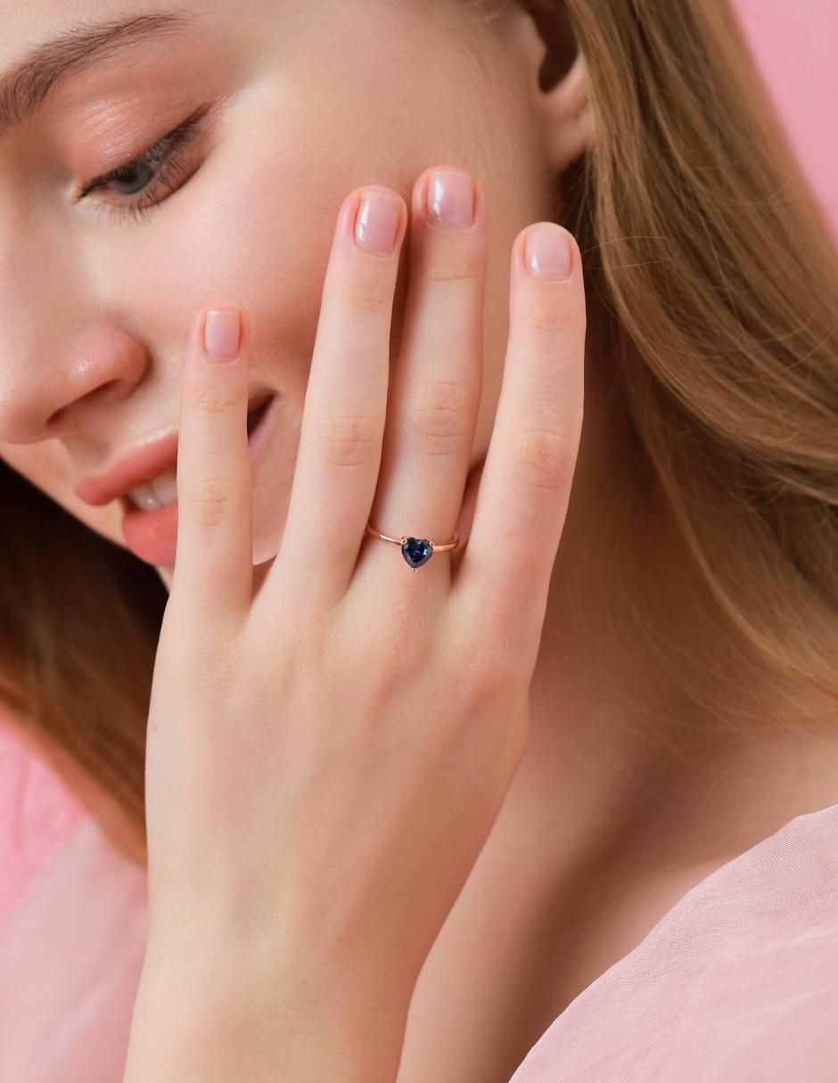 Anillo de corazón de plata vermeil P 925 zirconia cúbica con acabado baño de oro rosa 11