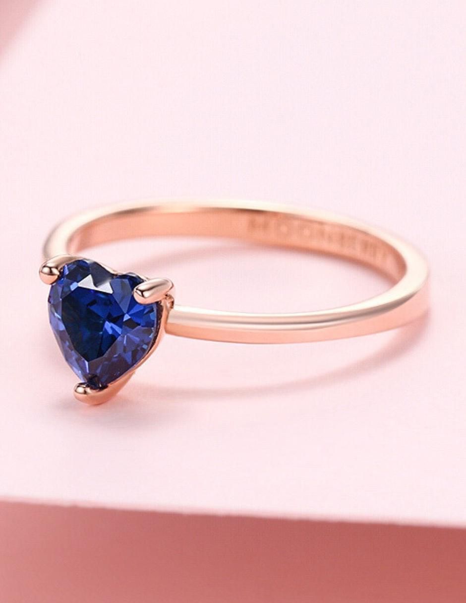 Anillo de corazón de plata vermeil P 925 zirconia cúbica con acabado baño de oro rosa 6