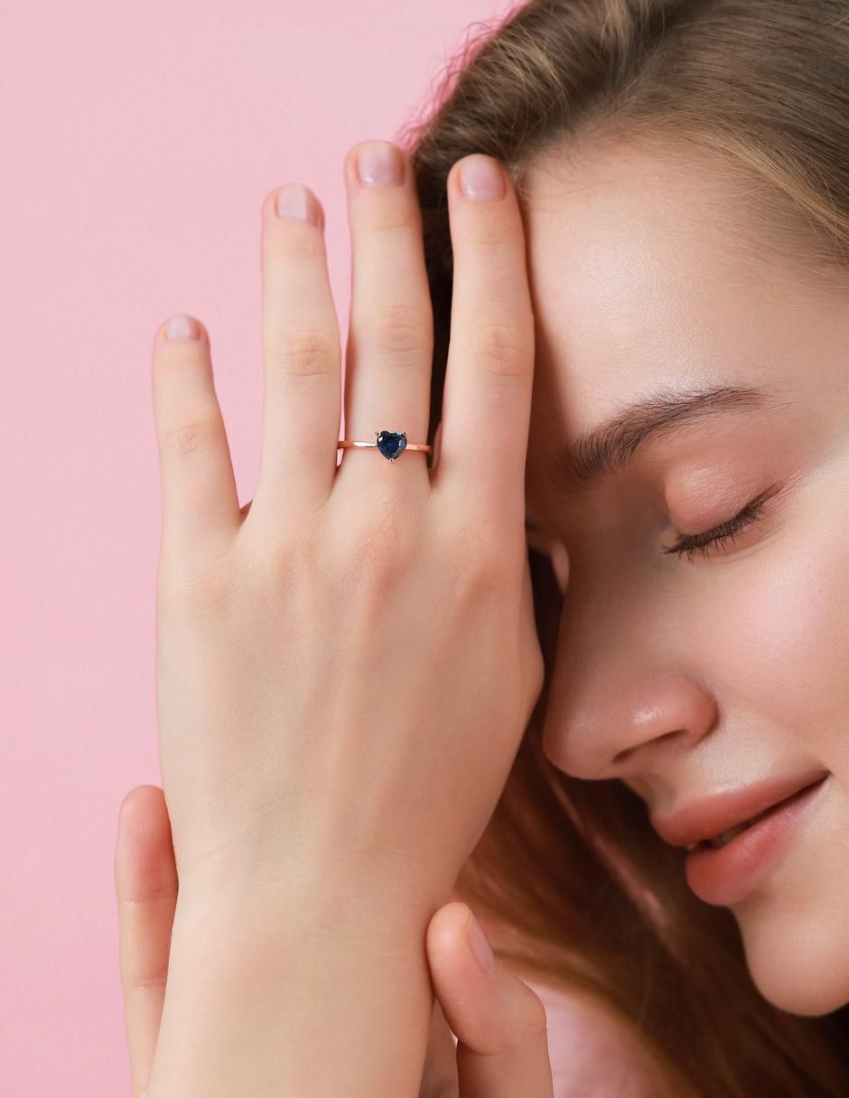 Anillo de corazón de plata vermeil P 925 zirconia cúbica con acabado baño de oro rosa 8