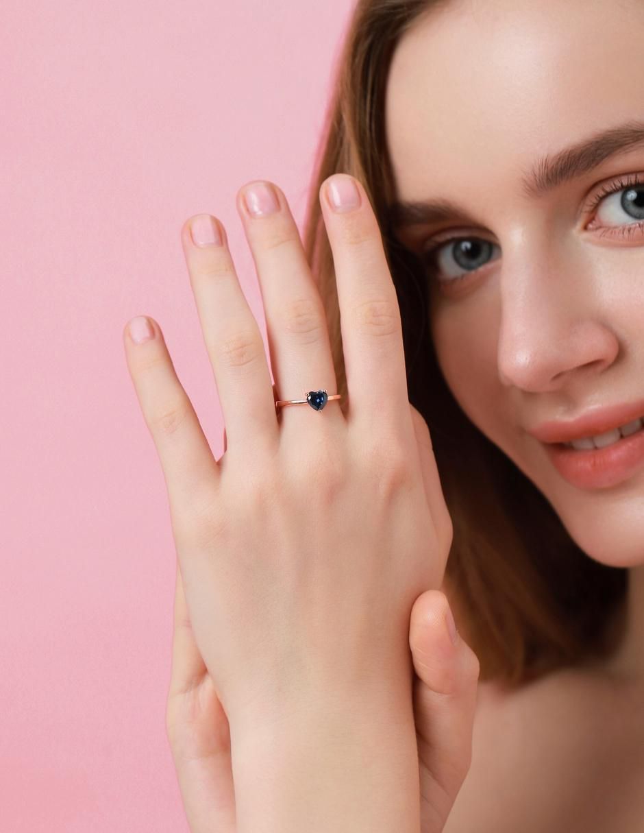 Anillo de corazón de plata vermeil P 925 zirconia cúbica con acabado baño de oro rosa 10