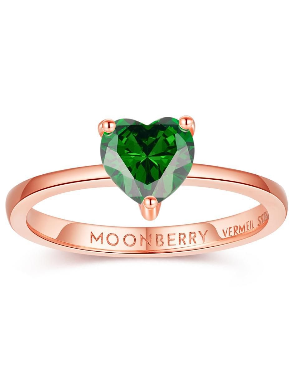 Anillo de corazón de plata vermeil P 925 zirconia cúbica con acabado baño de oro rosa