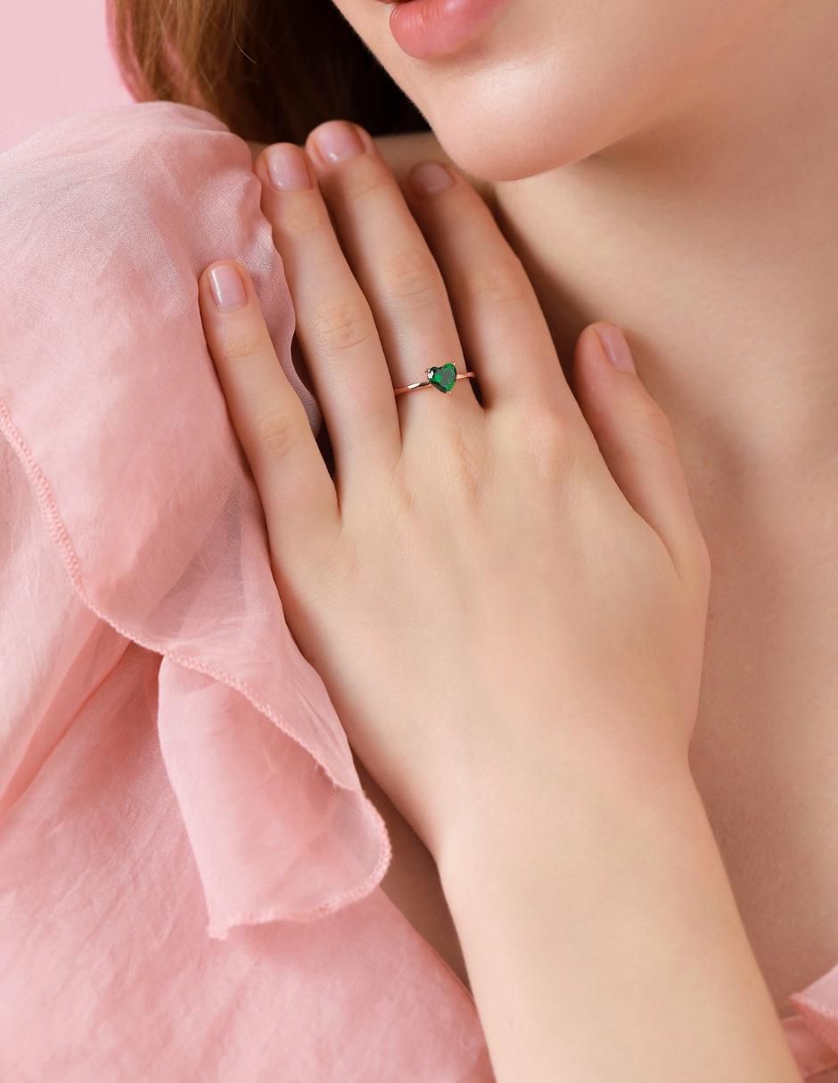 Anillo de corazón de plata vermeil P 925 zirconia cúbica con acabado baño de oro rosa 7