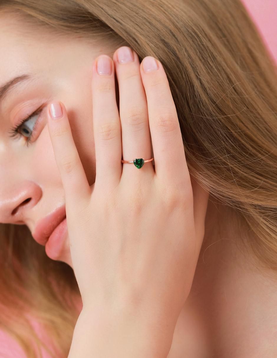 Anillo de corazón de plata vermeil P 925 zirconia cúbica con acabado baño de oro rosa 8