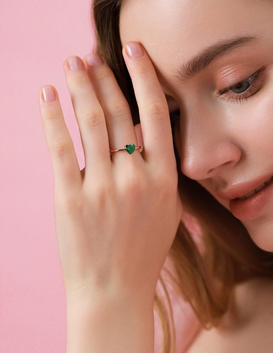 Anillo de corazón de plata vermeil P 925 zirconia cúbica con acabado baño de oro rosa 9