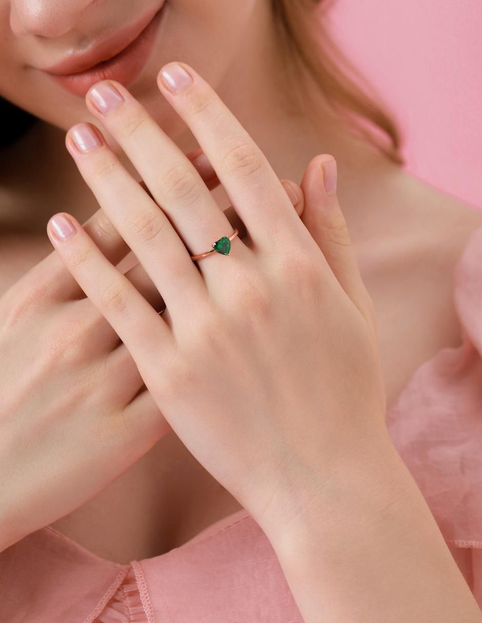 Anillo de corazón de plata vermeil P 925 zirconia cúbica con acabado baño de oro rosa 10