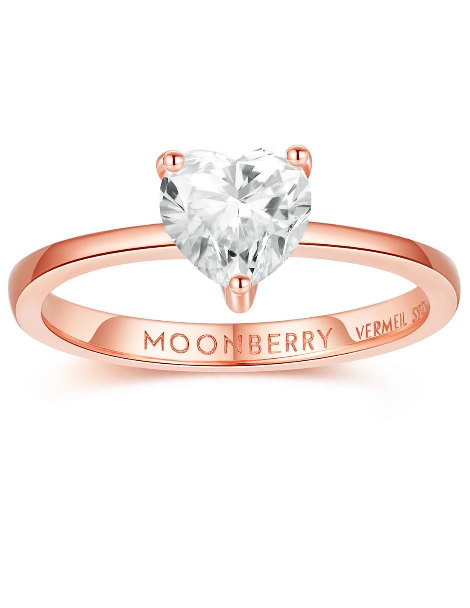 Anillo de corazón Moonberry de plata vermeil P 925 zirconia cúbica