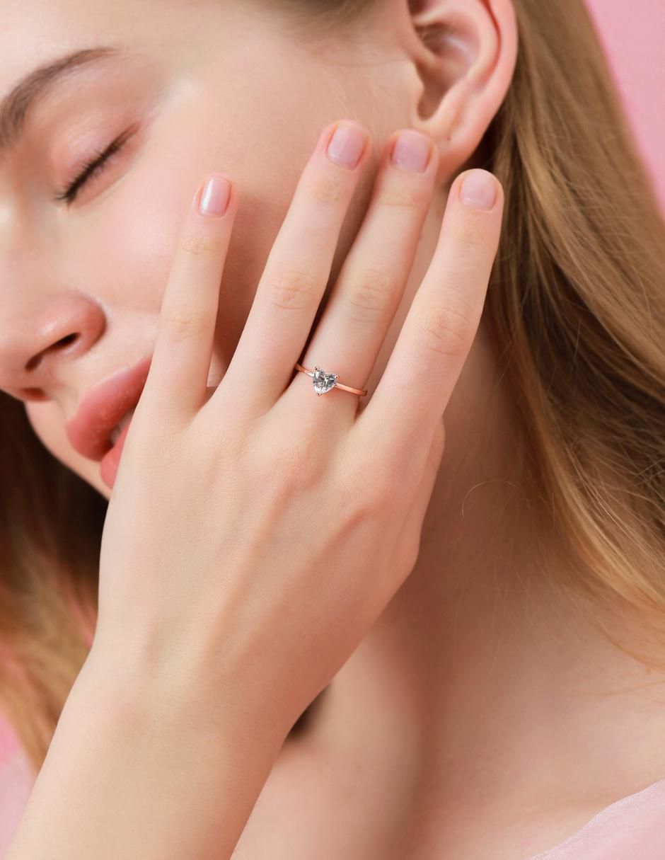 Anillo de corazón de plata vermeil P 925 zirconia cúbica con acabado baño de oro rosa 11