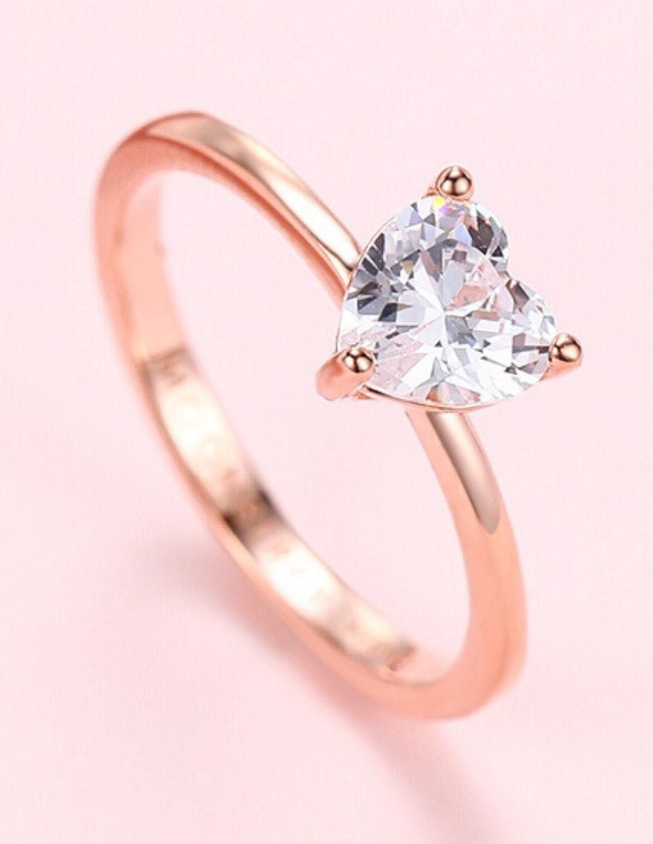 Anillo de corazón de plata vermeil P 925 zirconia cúbica con acabado baño de oro rosa 4