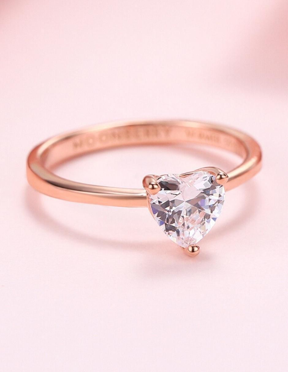 Anillo de corazón de plata vermeil P 925 zirconia cúbica con acabado baño de oro rosa 5