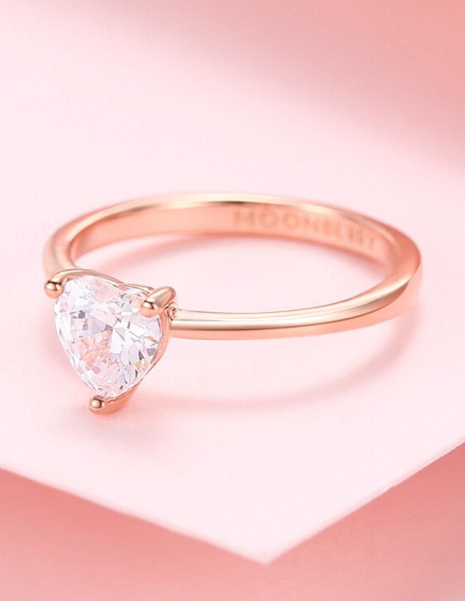 Anillo de corazón de plata vermeil P 925 zirconia cúbica con acabado baño de oro rosa 6