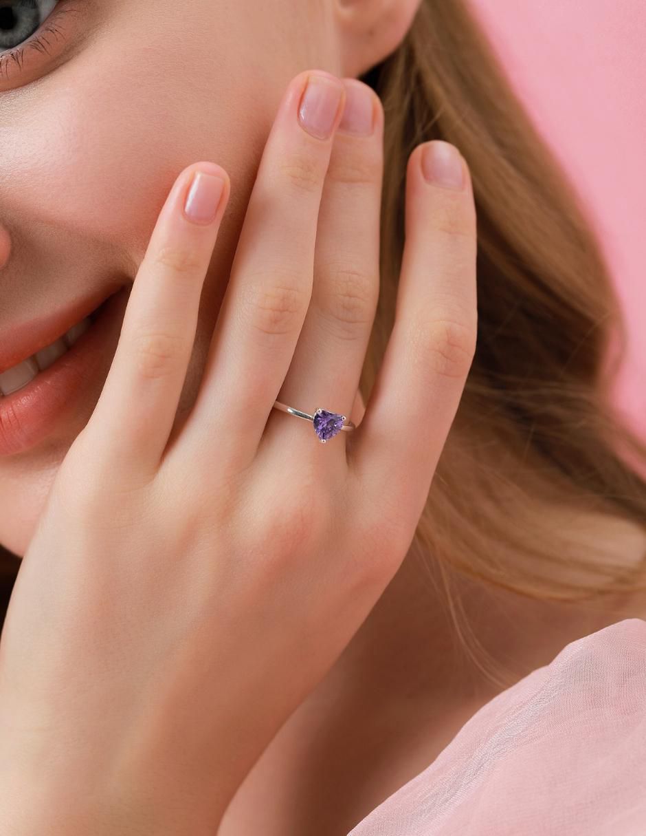 Anillo de corazón P 925 de plata zirconia cúbica brillante 7