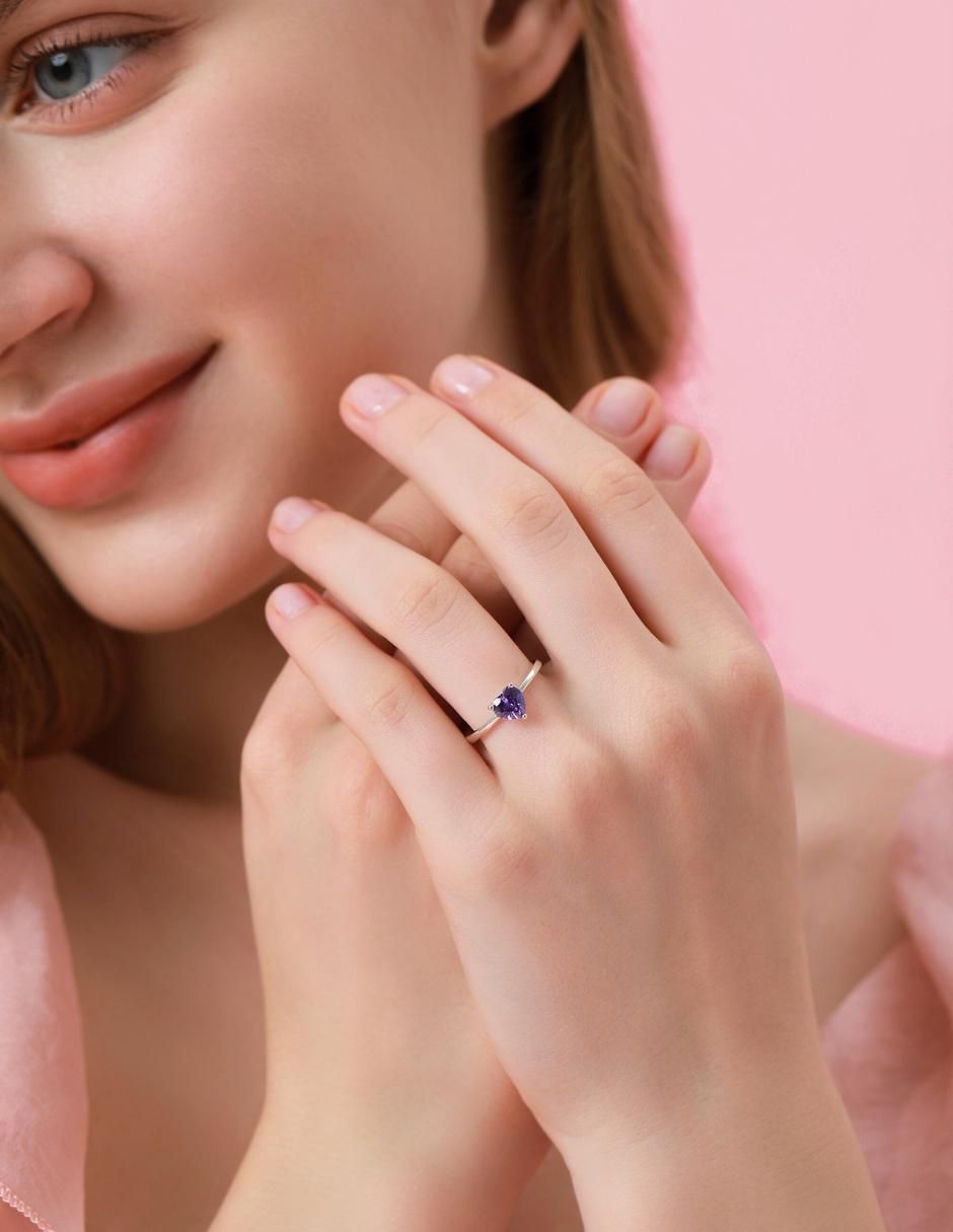 Anillo de corazón P 925 de plata zirconia cúbica brillante 10