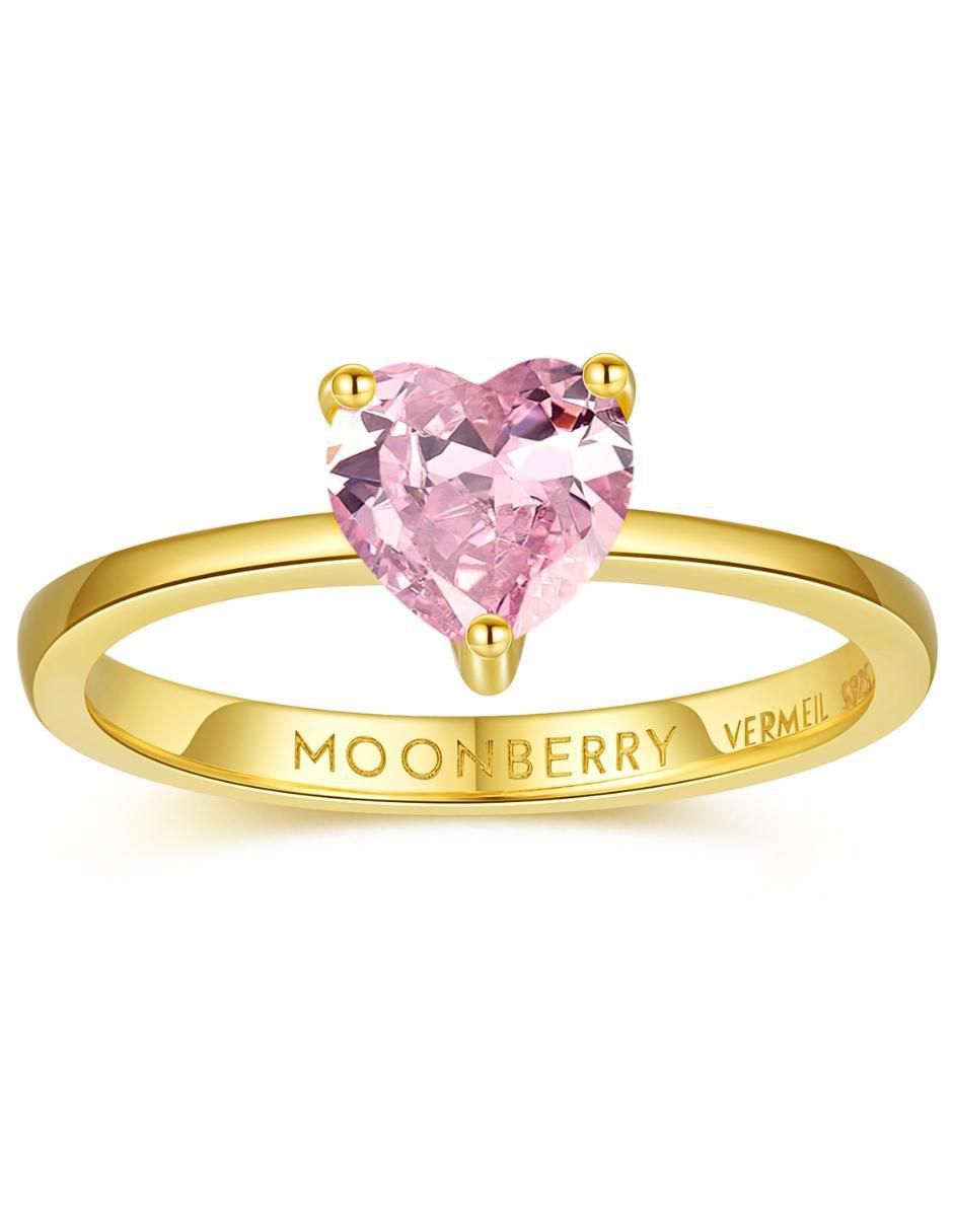 Anillo de corazón de plata vermeil P 925 zirconia cúbica con acabado baño de oro