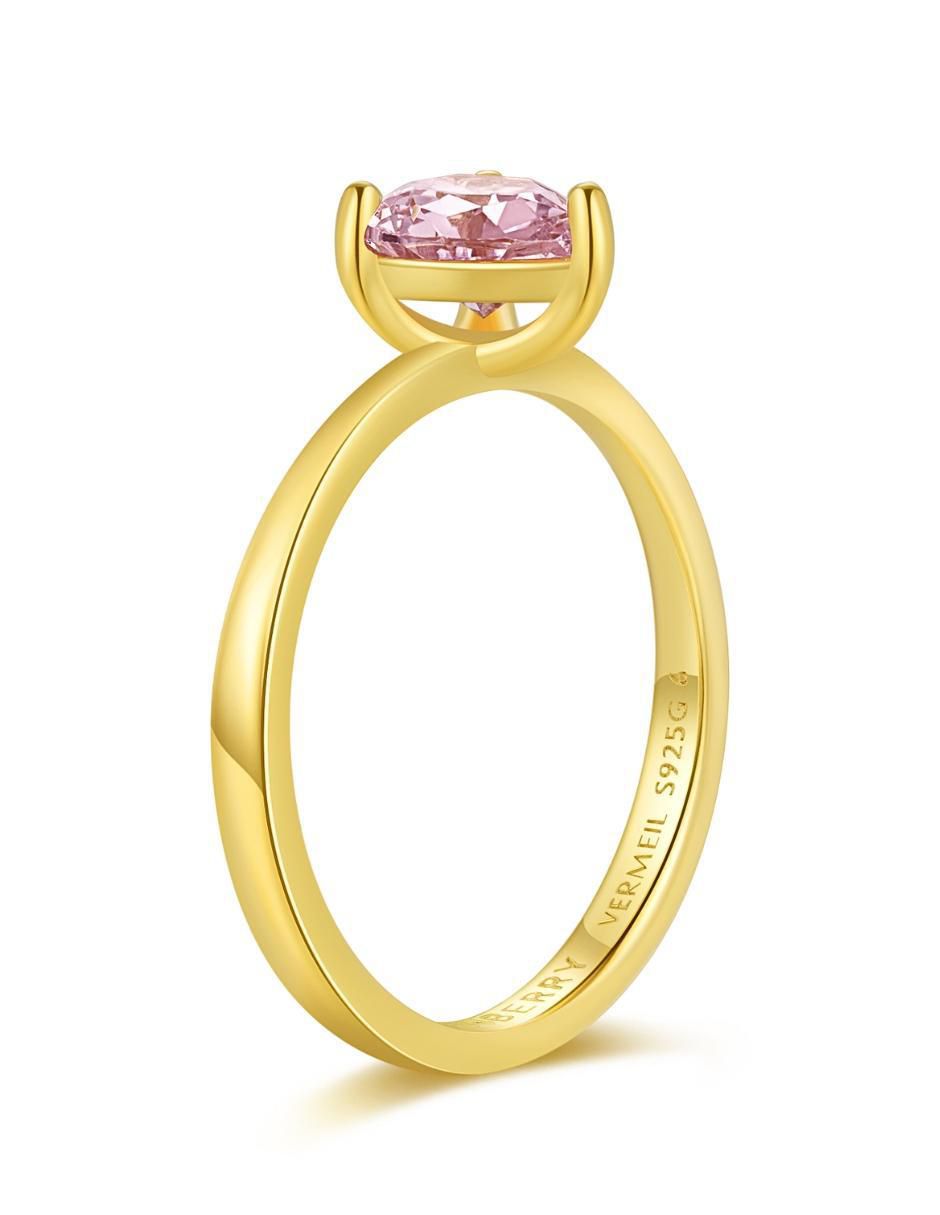Anillo de corazón de plata vermeil P 925 zirconia cúbica con acabado baño de oro 3