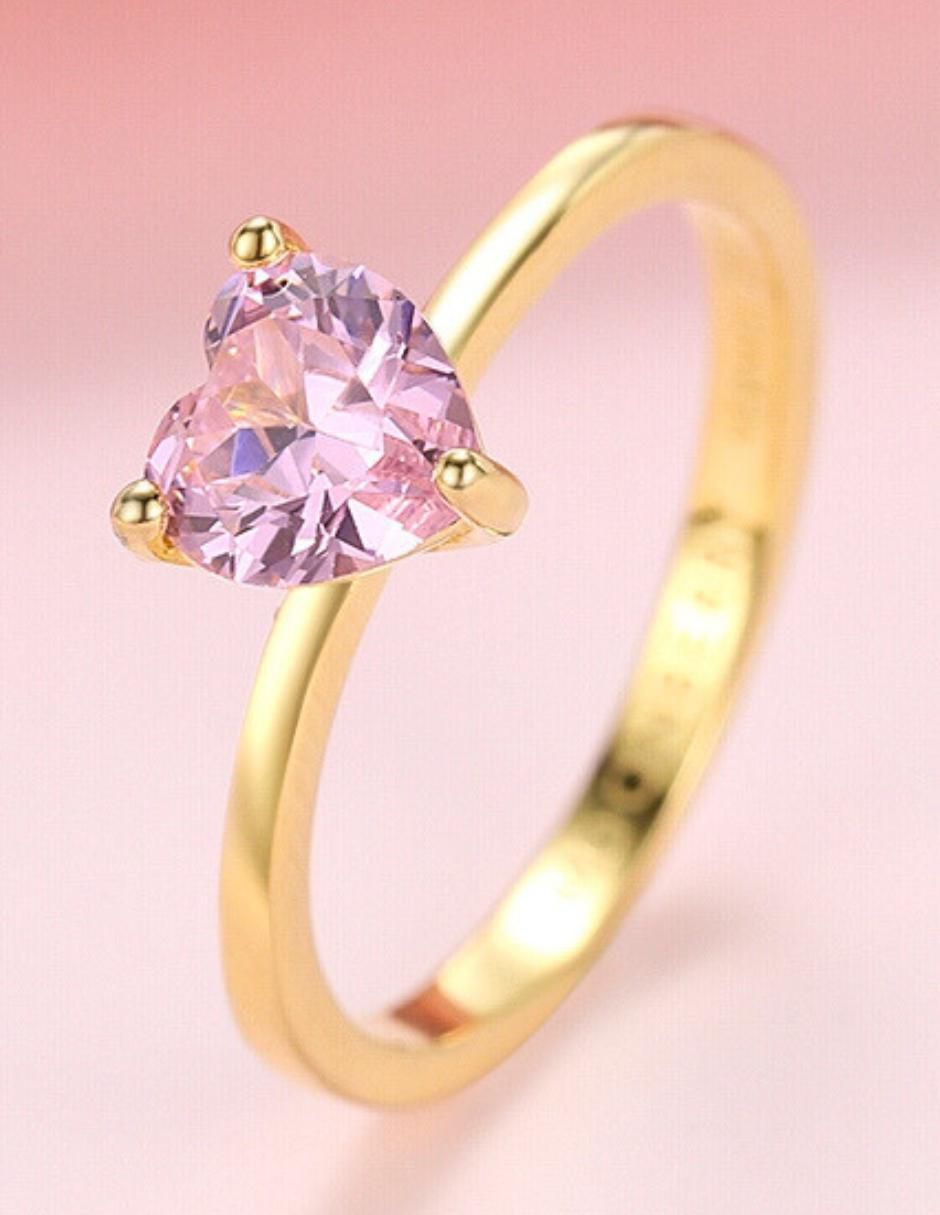 Anillo de corazón de plata vermeil P 925 zirconia cúbica con acabado baño de oro 4
