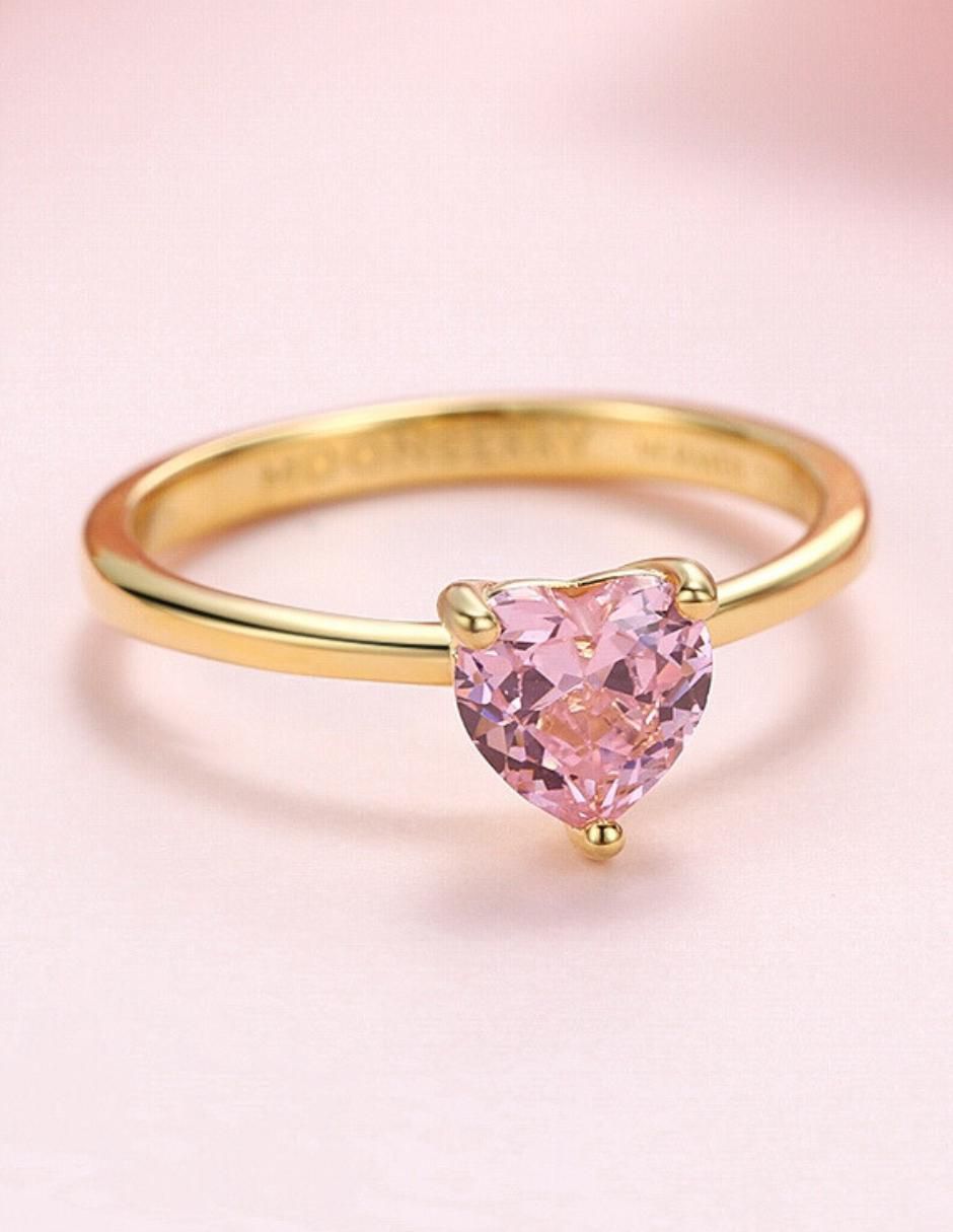 Anillo de corazón de plata vermeil P 925 zirconia cúbica con acabado baño de oro 5