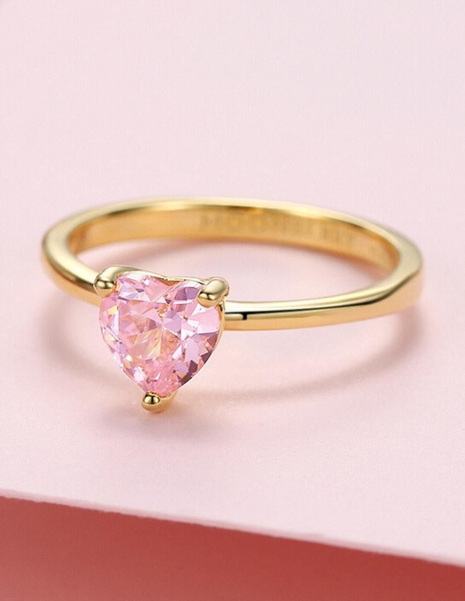 Anillo de corazón de plata vermeil P 925 zirconia cúbica con acabado baño de oro 6