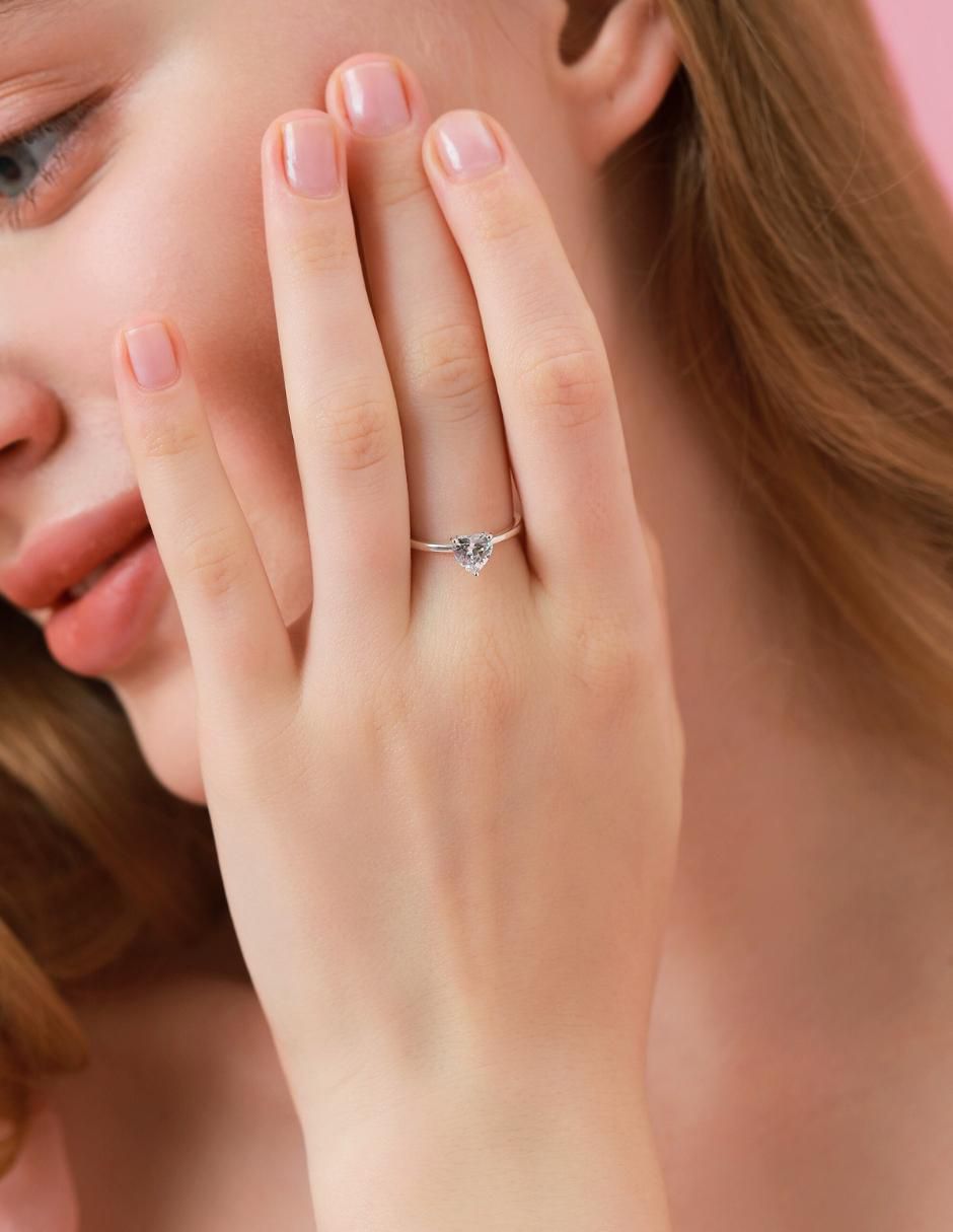 Anillo de corazón P 925 de plata zirconia cúbica brillante 9