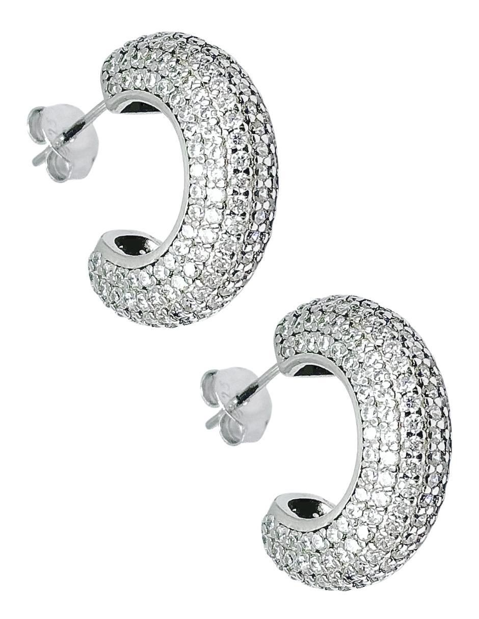 Arracadas de media luna de plata P 925 con acabado pavé zirconia Arracadas de media luna de plata P 925 con acabado pavé zirconia