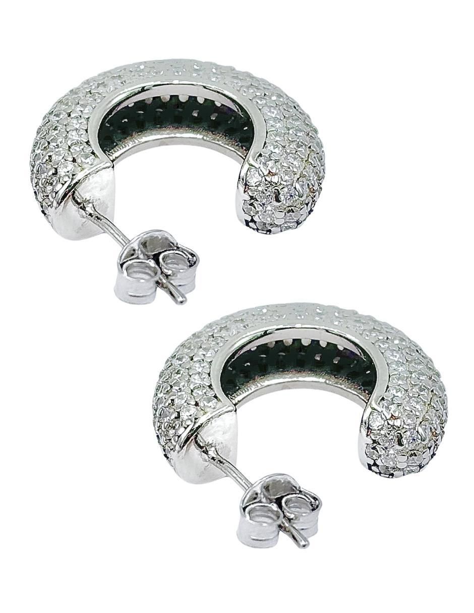 Arracadas de media luna de plata P 925 con acabado pavé zirconia 7