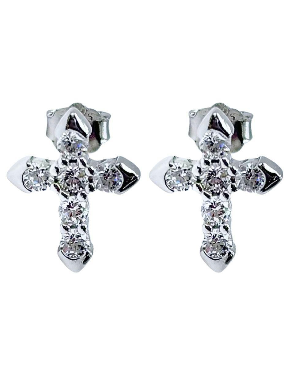 Aretes de cruz de plata P 925 con acabado pavé zirconia