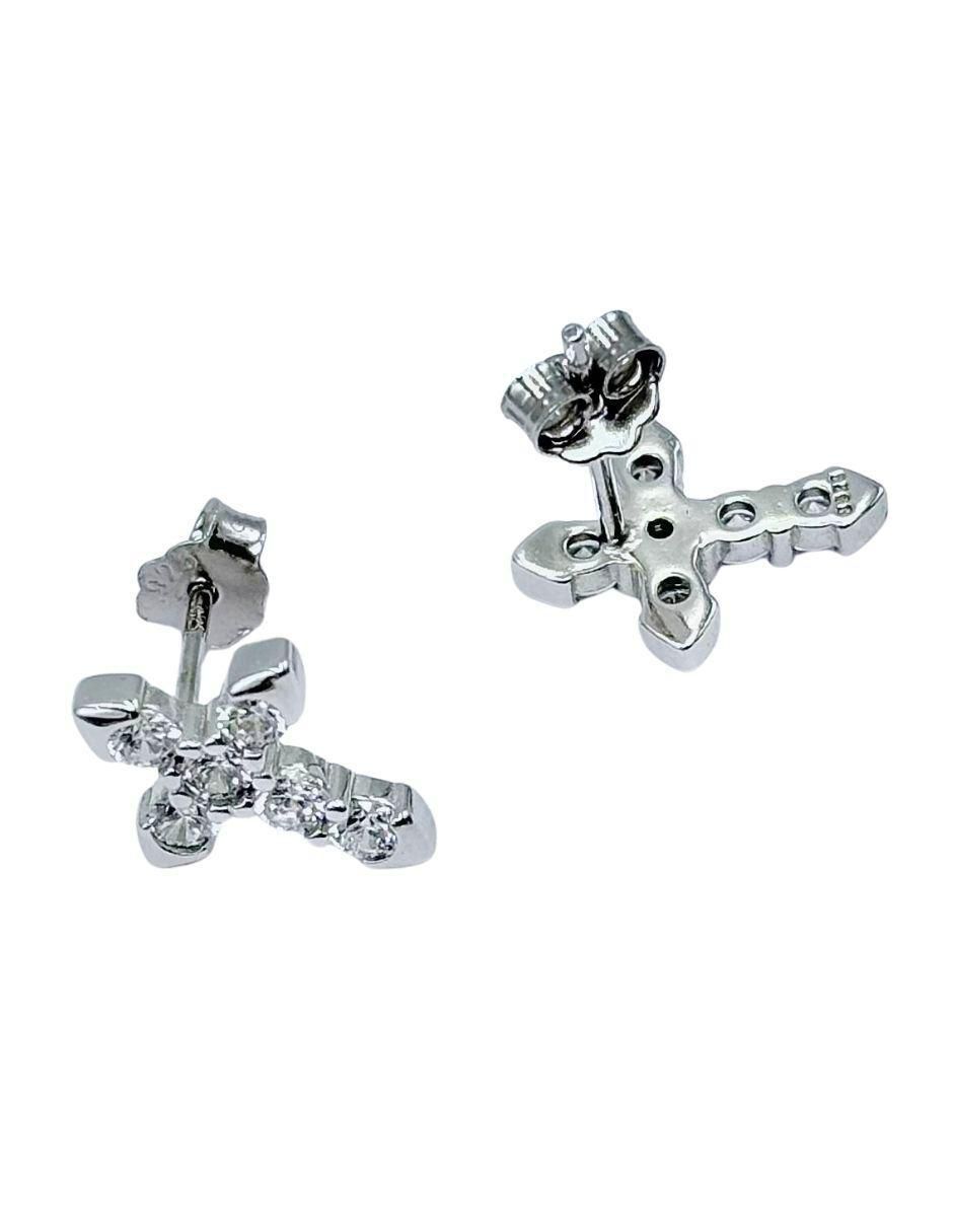 Aretes de cruz de plata P 925 con acabado pavé zirconia 2