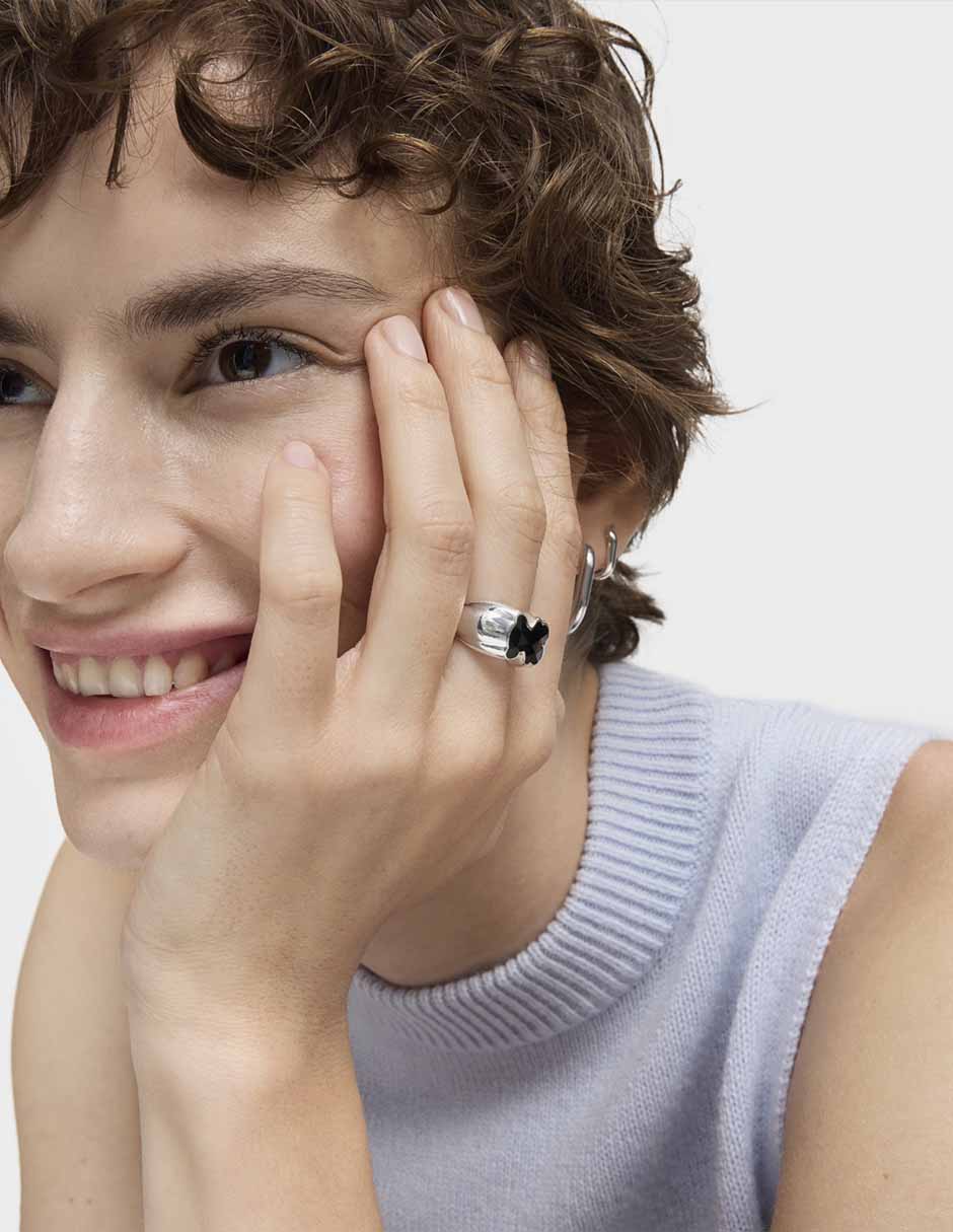 Anillo con gema de oso Icon Color P 925 de plata ónix brillante 4