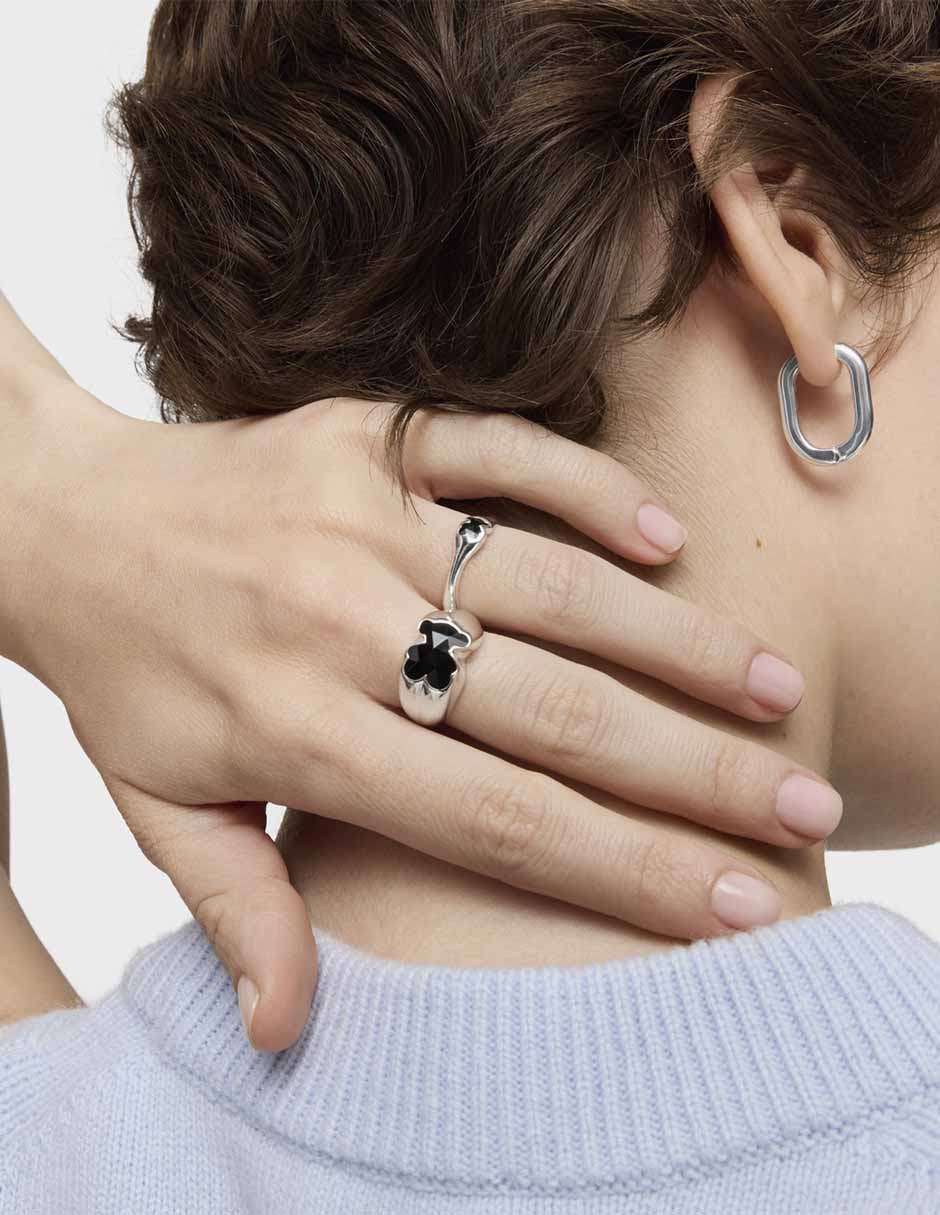 Anillo con gema de oso Icon Color P 925 de plata ónix brillante 5