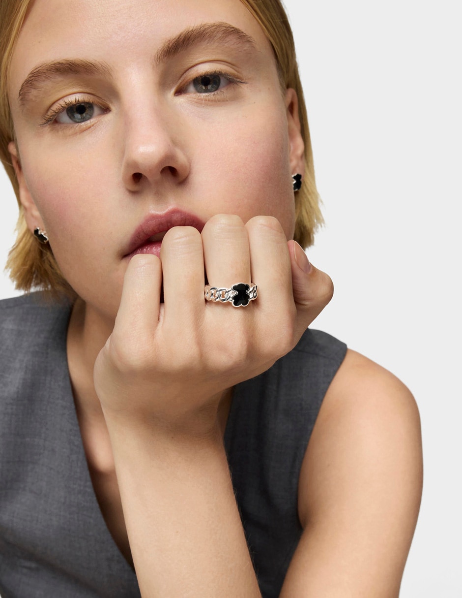 Anillo con gema de oso Icon Color P 925 de plata ónix brillante 4