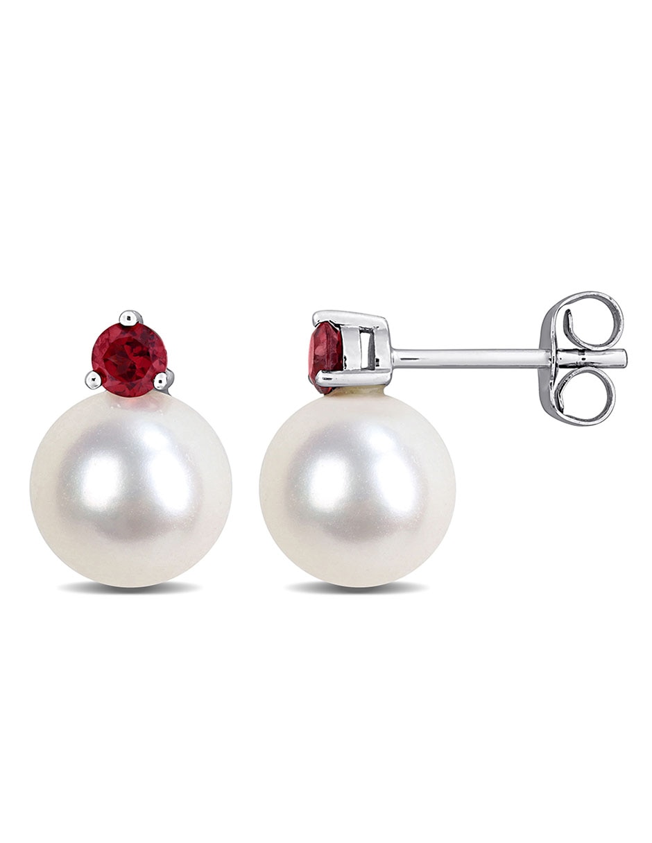 Broqueles de perla de oro blanco con acabado brillante granate