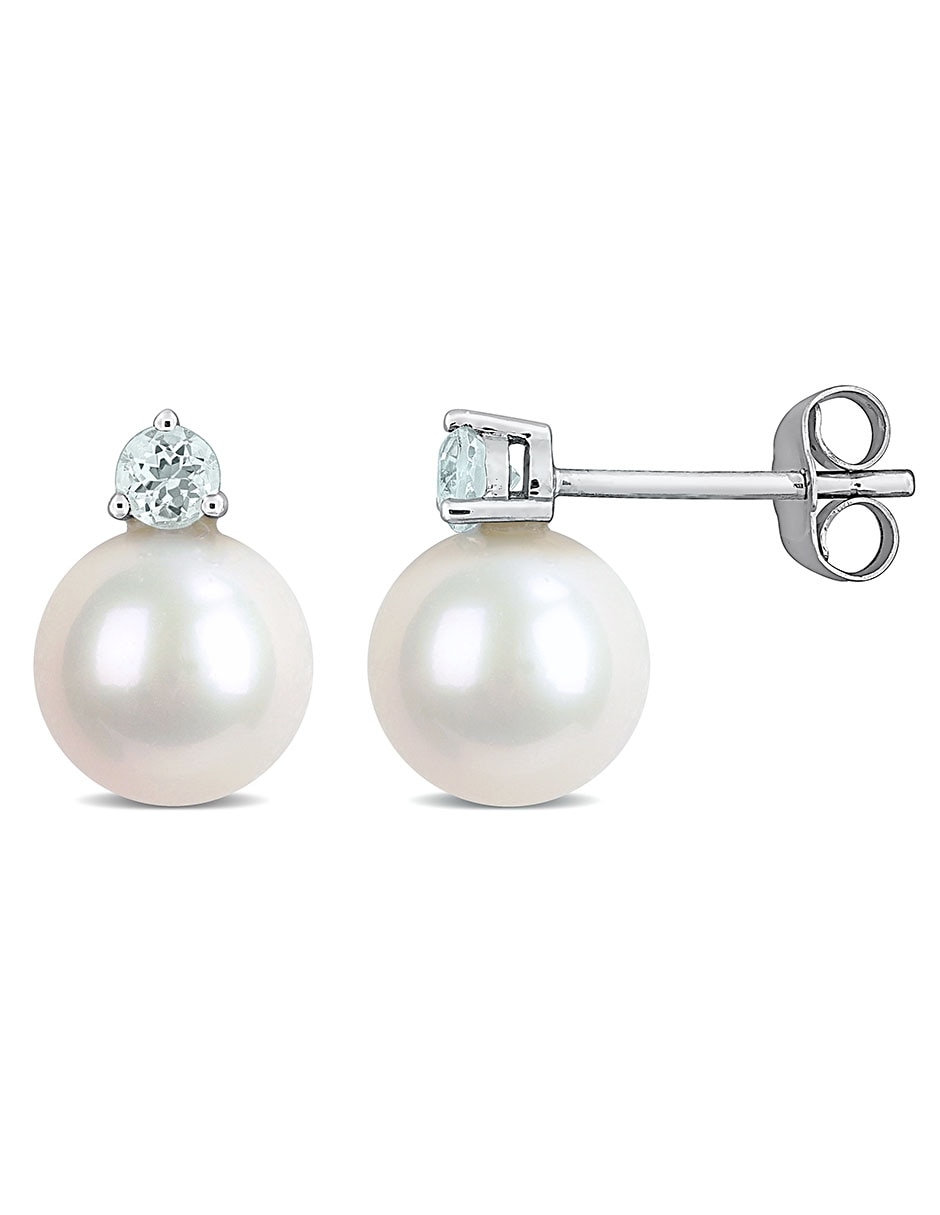 Broqueles redondos de oro blanco con acabado brillante perla
