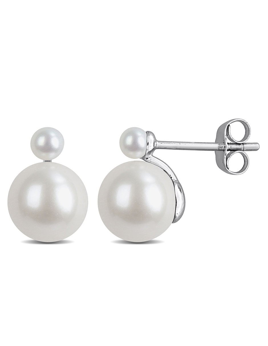 Broqueles redondos de oro blanco con acabado brillante perla