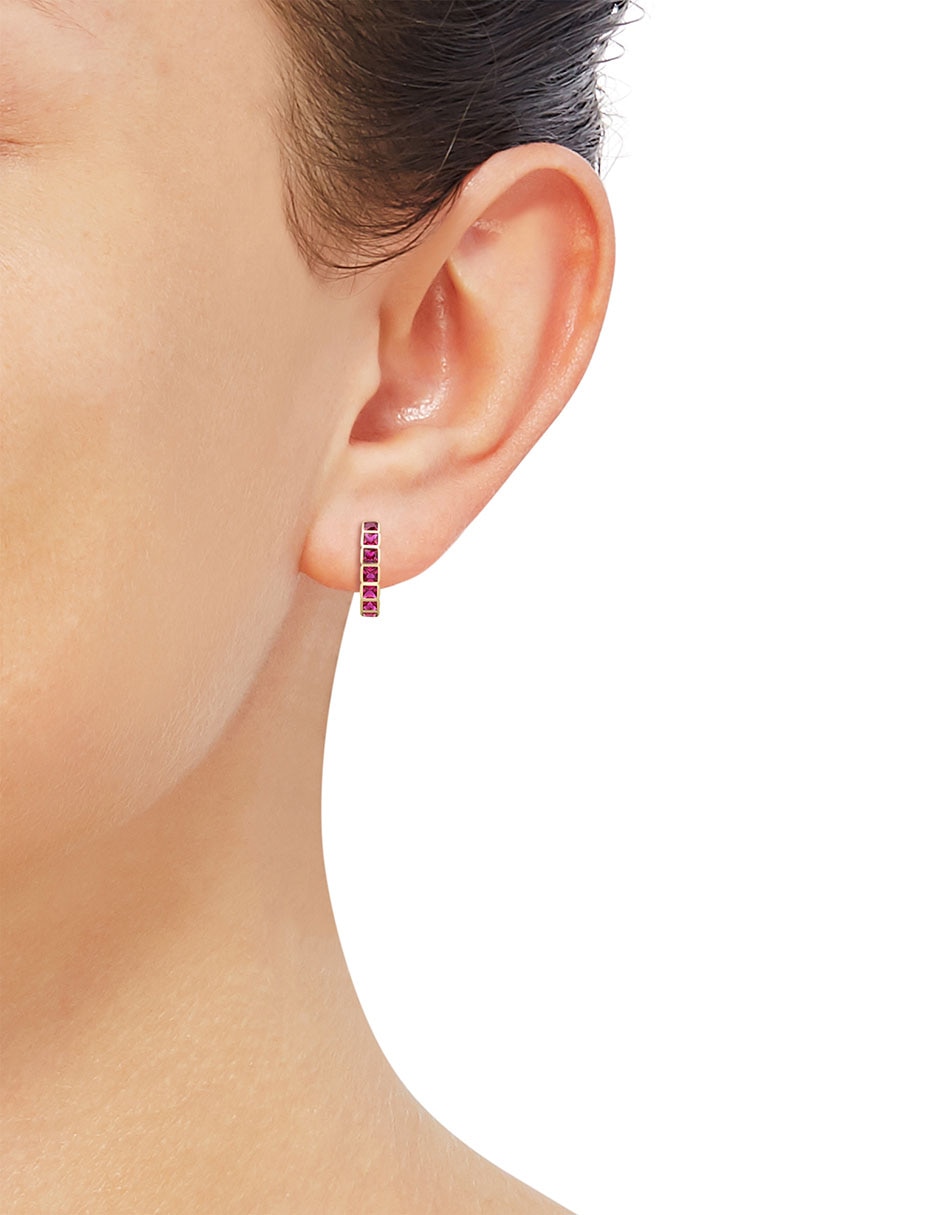 Aretes de aro circulares de oro con acabado brillante rubí 3