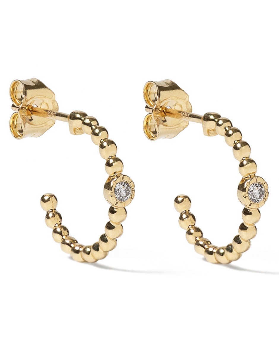 Aretes redondos de oro con acabado brillante diamante 2