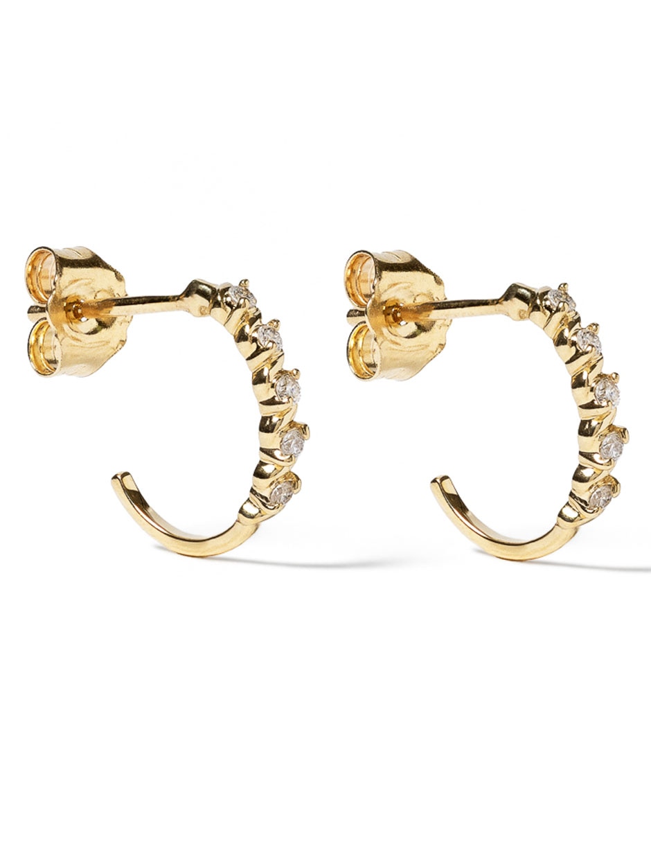 Aretes circulares de oro con acabado brillante diamante 2