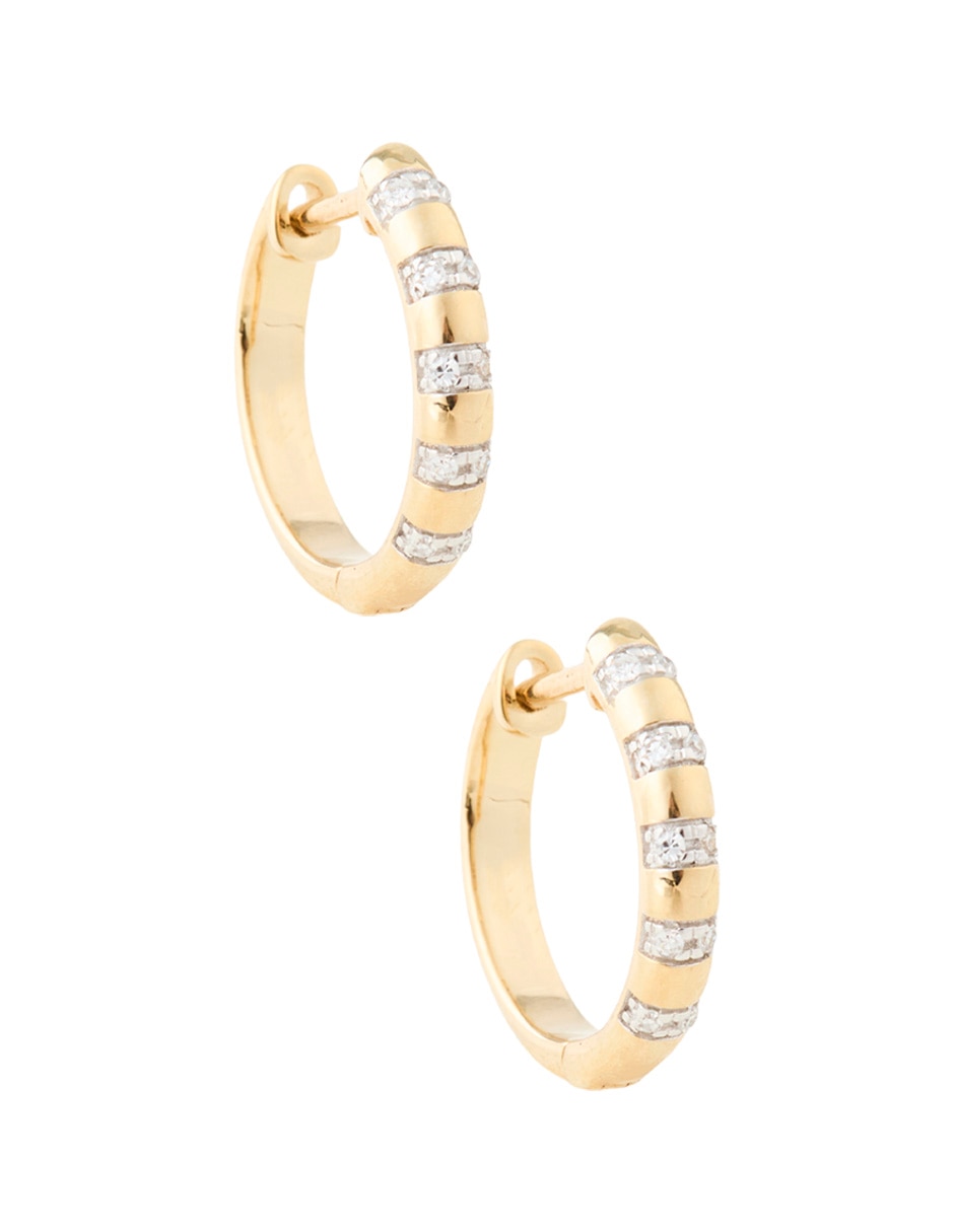 Aretes huggies de oro 14 K con acabado pavé diamante 2
