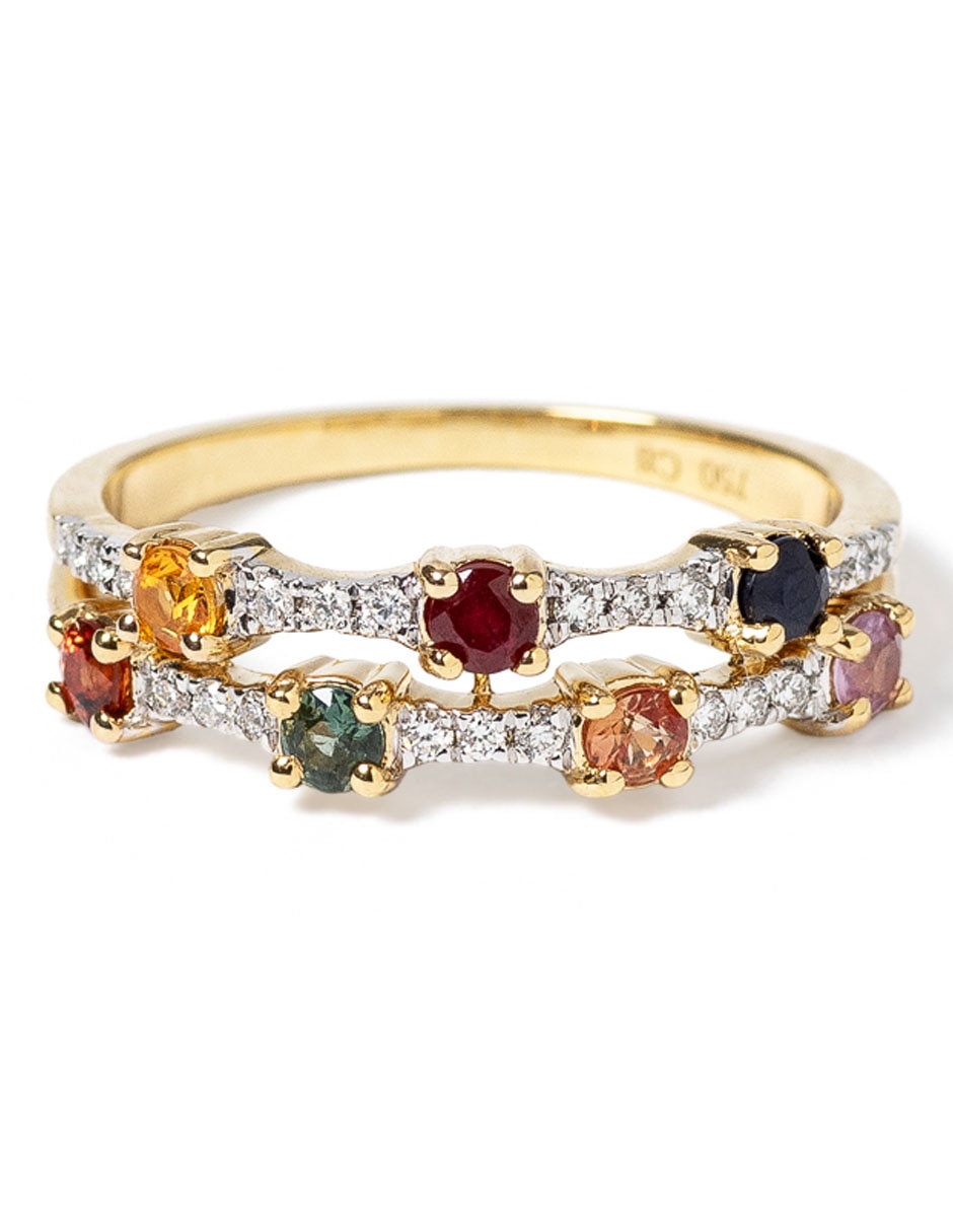 Anillo 14 k de oro zafiro pavé