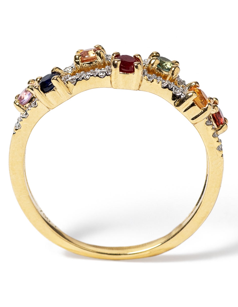 Anillo 14 k de oro zafiro pavé 2