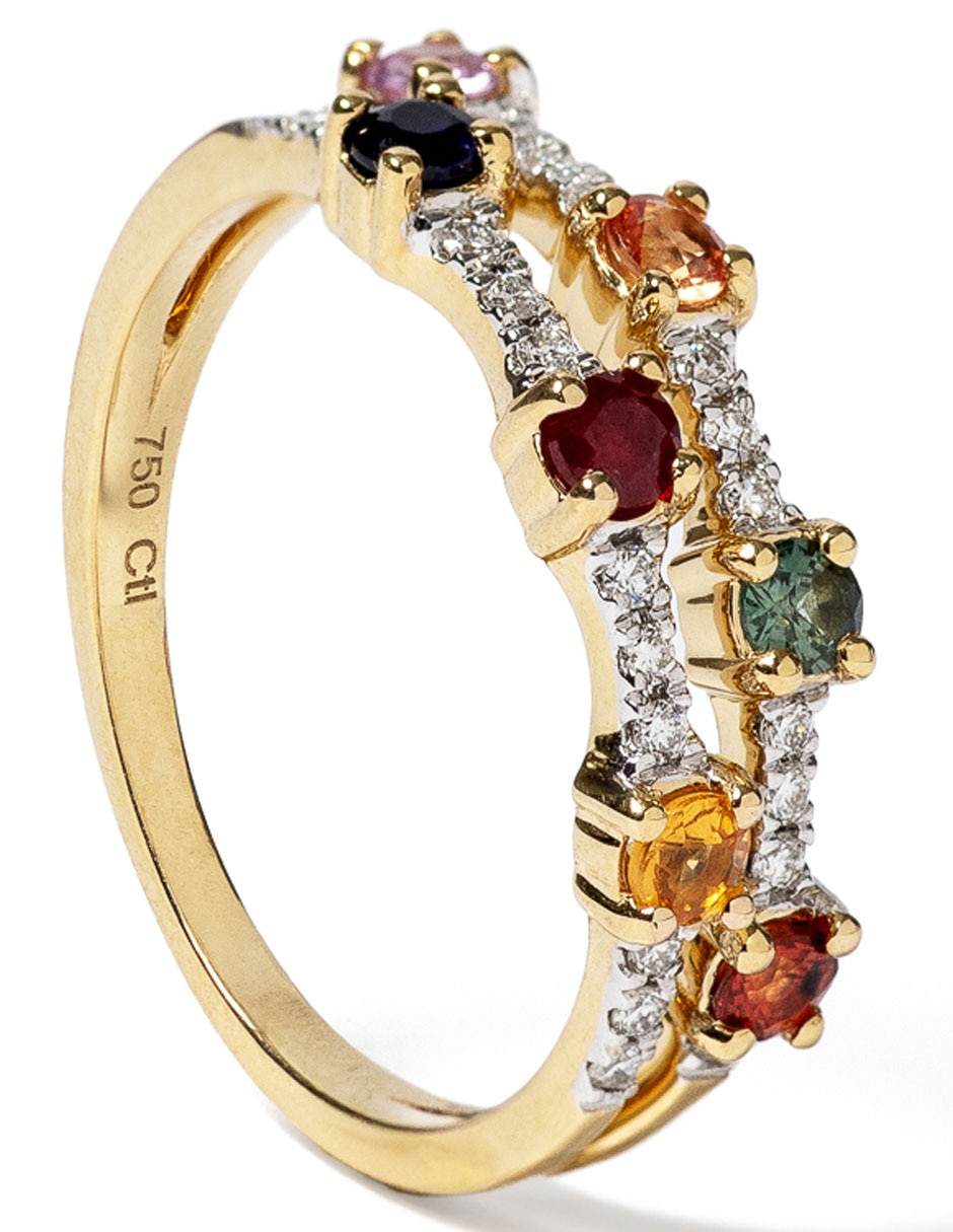 Anillo 14 k de oro zafiro pavé 3