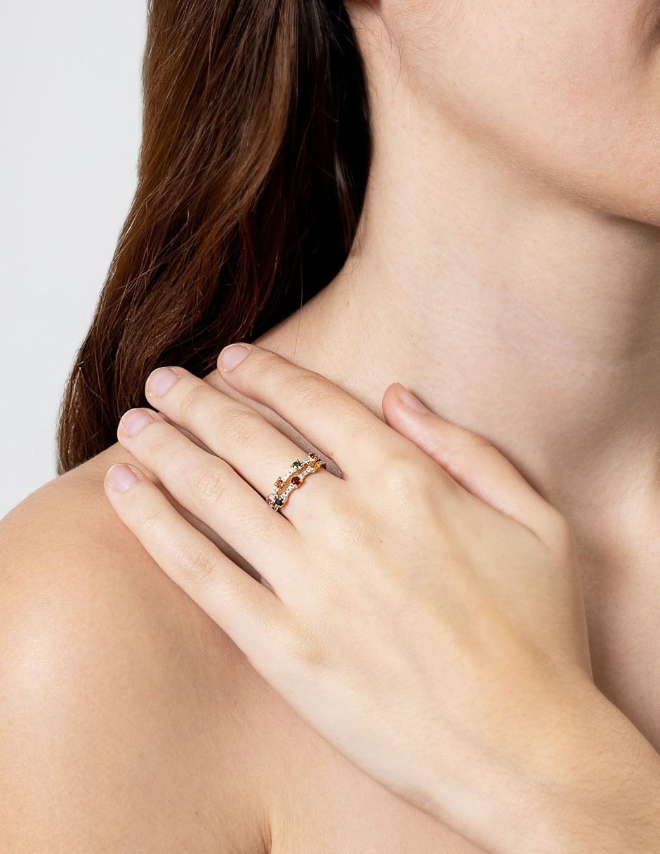 Anillo 14 k de oro zafiro pavé 4